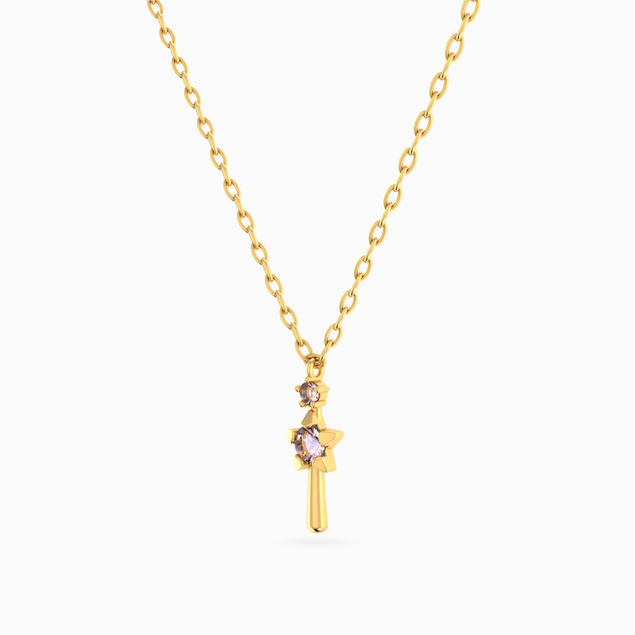 Kids Magic Wand Purple Stone Necklace in 14K Gold - 2 Kids Magic Wand Purple Stone Necklace in 14K Gold - 2