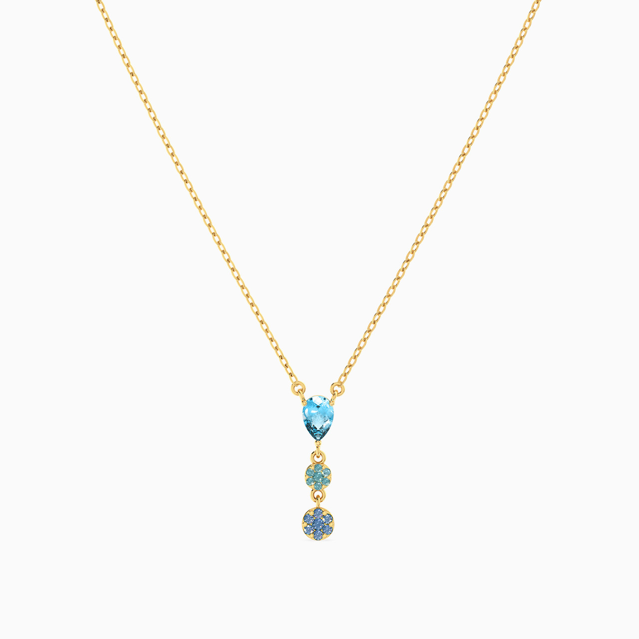 Pear Blue Stones Necklace In 18K Gold - 3 Pear Blue Stones Necklace In 18K Gold - 3