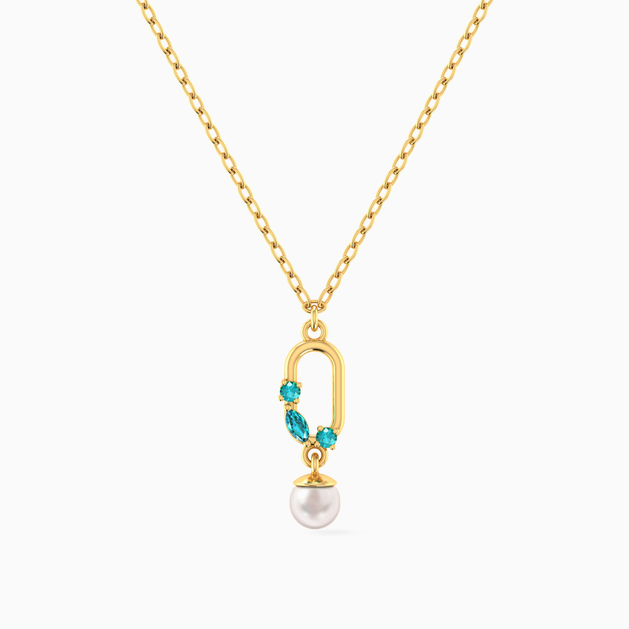 Paperclip Blue Stones & Pearls Necklace In 18K Gold Paperclip Blue Stones & Pearls Necklace In 18K Gold