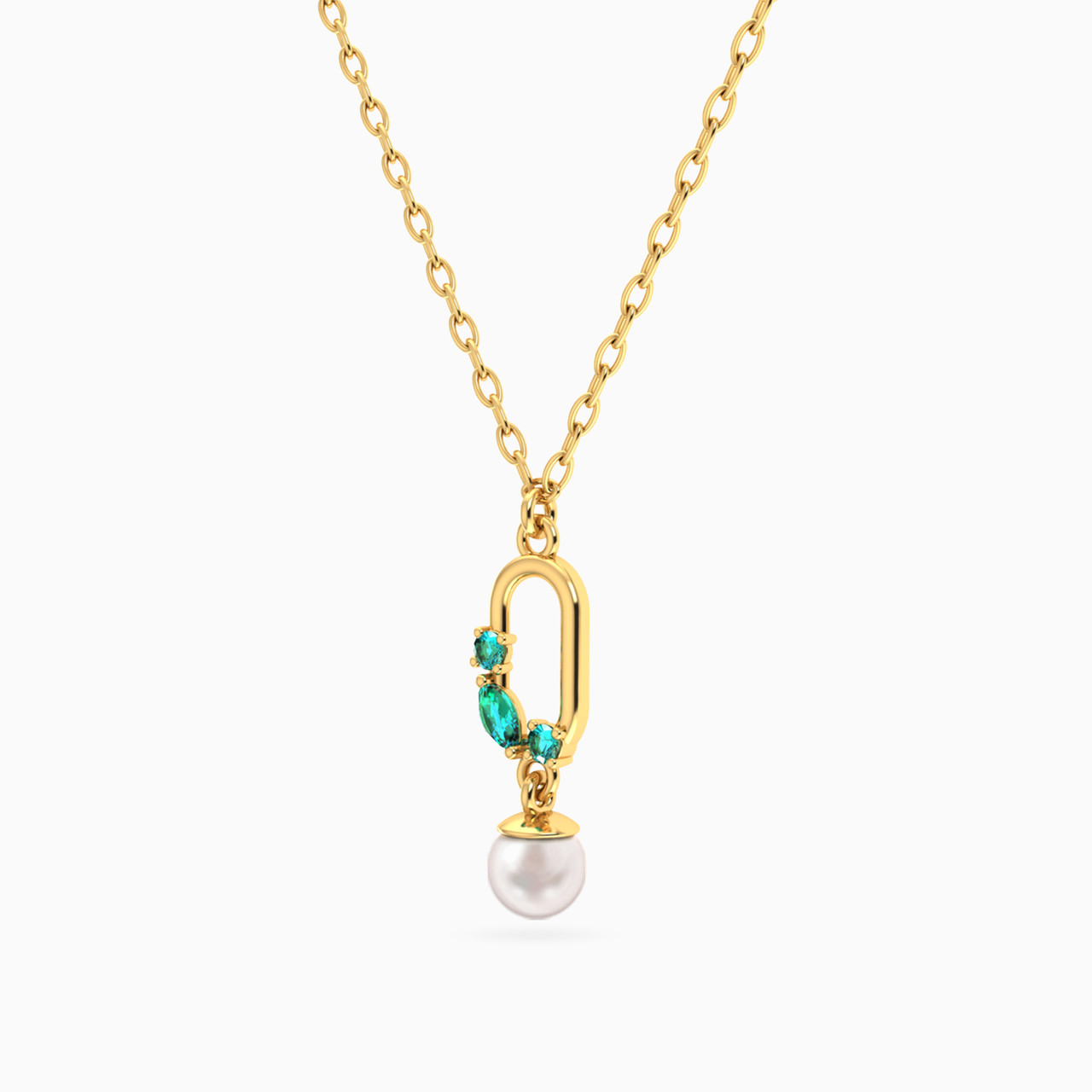 Paperclip Blue Stones & Pearls Necklace In 18K Gold - 2 Paperclip Blue Stones & Pearls Necklace In 18K Gold - 2
