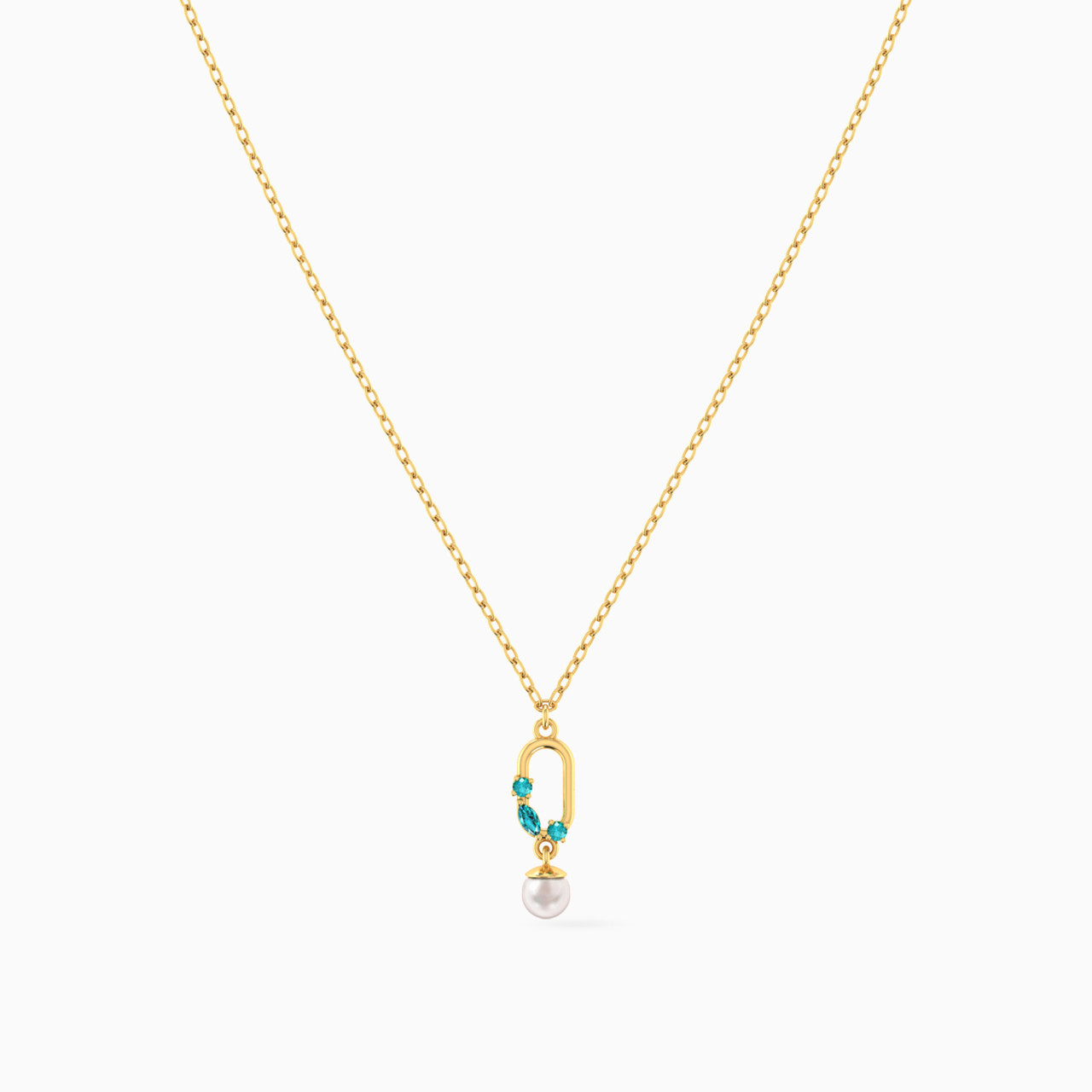 Paperclip Blue Stones & Pearls Necklace In 18K Gold - 3 Paperclip Blue Stones & Pearls Necklace In 18K Gold - 3