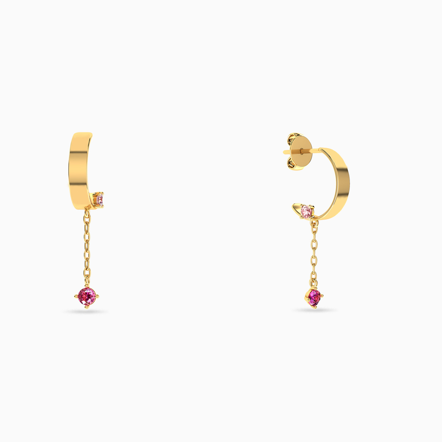 Circle Red Stone Drop Earrings in 14K Gold - 2 Circle Red Stone Drop Earrings in 14K Gold - 2