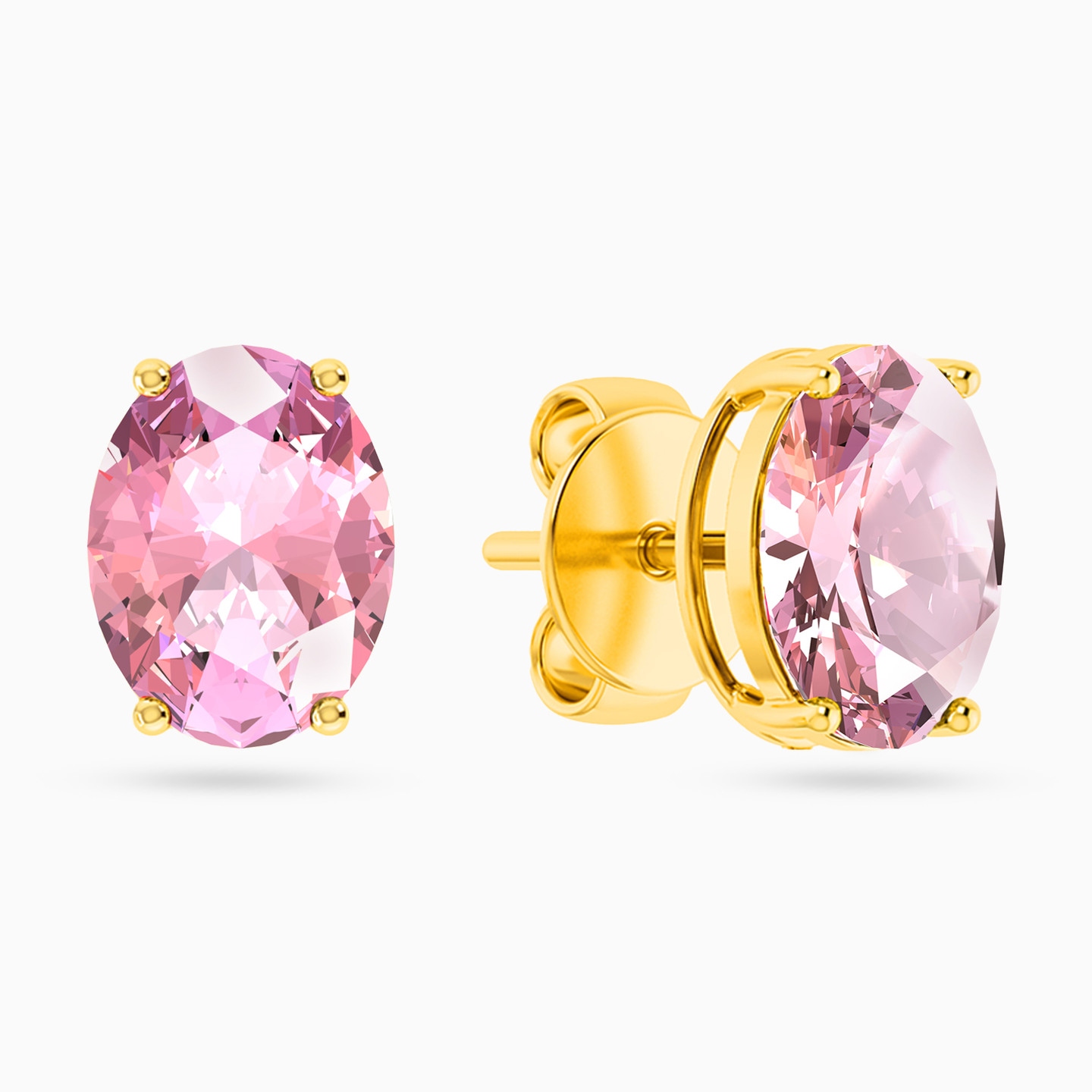 Oval Red Stone Stud Earrings in 18K Gold - 2 Oval Red Stone Stud Earrings in 18K Gold - 2