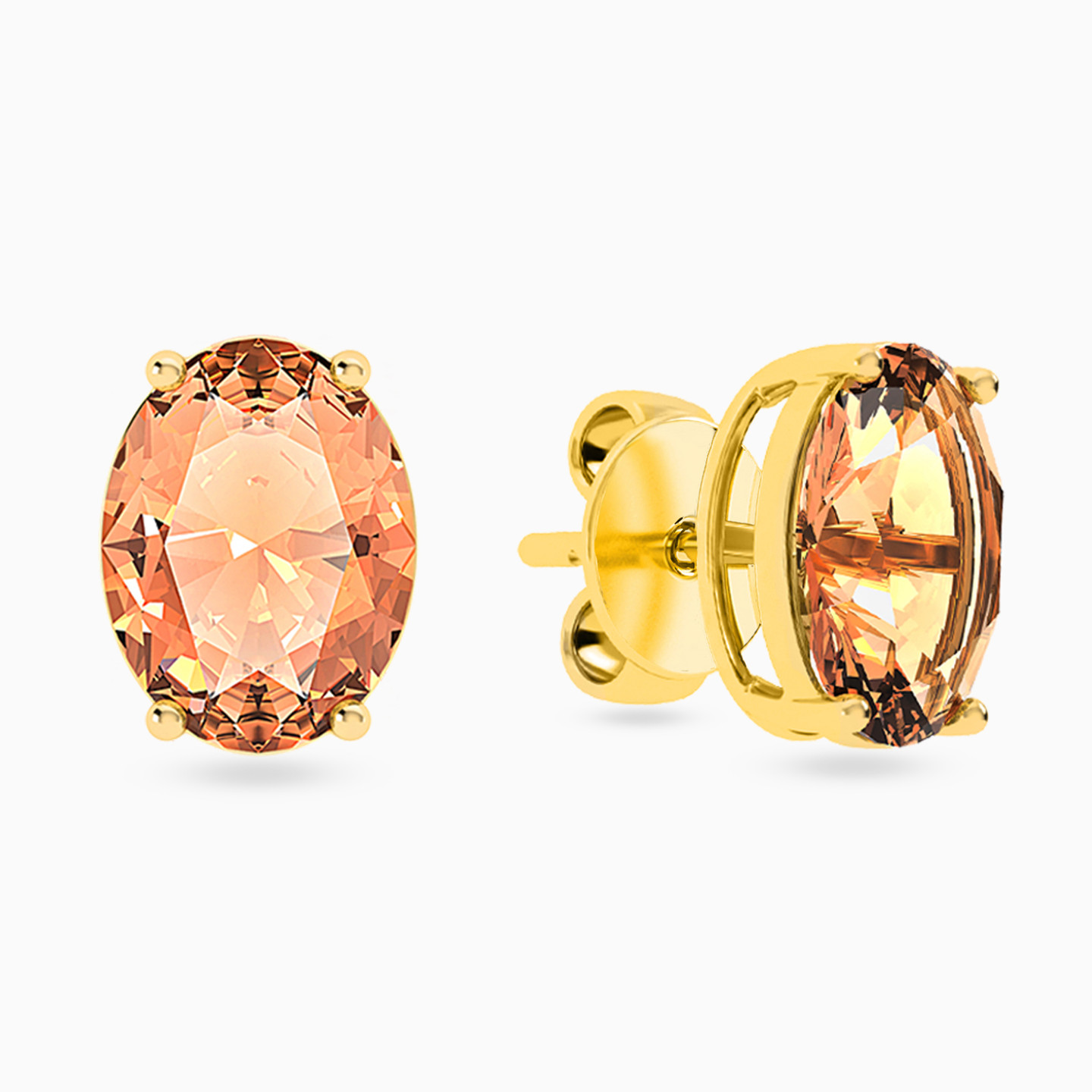 أقراط صغيرة ذهب بيضاوي عيار 18 قيراط مزينة بالأحجار الملونة - 3 أقراط صغيرة ذهب بيضاوي عيار 18 قيراط مزينة بالأحجار الملونة - 3