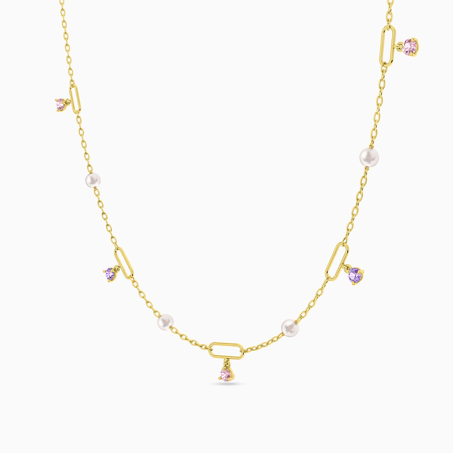 Circle Colored Stones Chain Necklace in 18K Gold - 2 Circle Colored Stones Chain Necklace in 18K Gold - 2