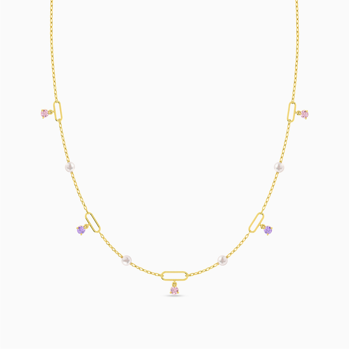 Circle Colored Stones Chain Necklace in 18K Gold - 3 Circle Colored Stones Chain Necklace in 18K Gold - 3