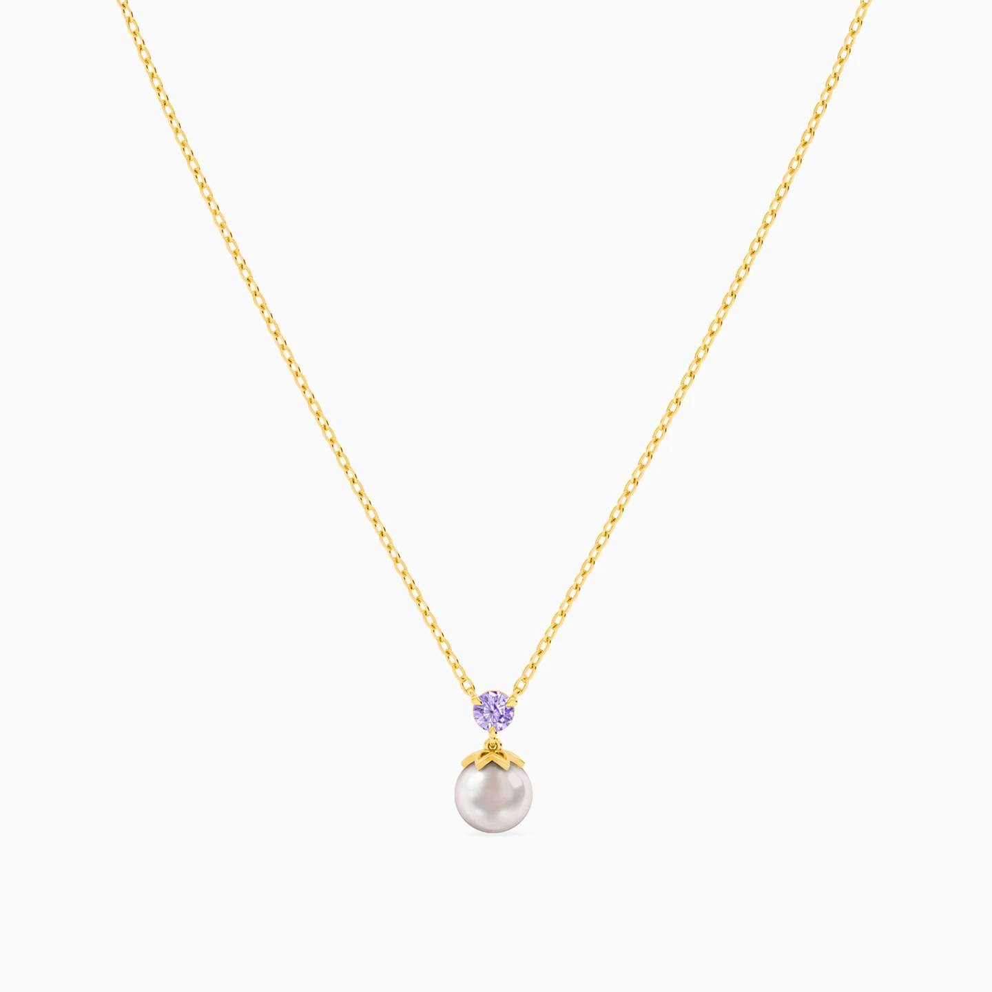 Round Pearls & Purple Stone Necklace in 18K Gold - 3 Round Pearls & Purple Stone Necklace in 18K Gold - 3