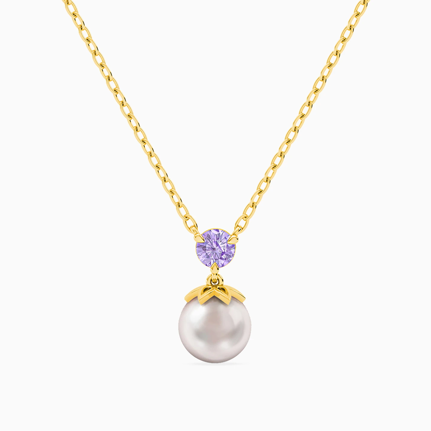 Round Pearls & Purple Stone Necklace in 18K Gold Round Pearls & Purple Stone Necklace in 18K Gold