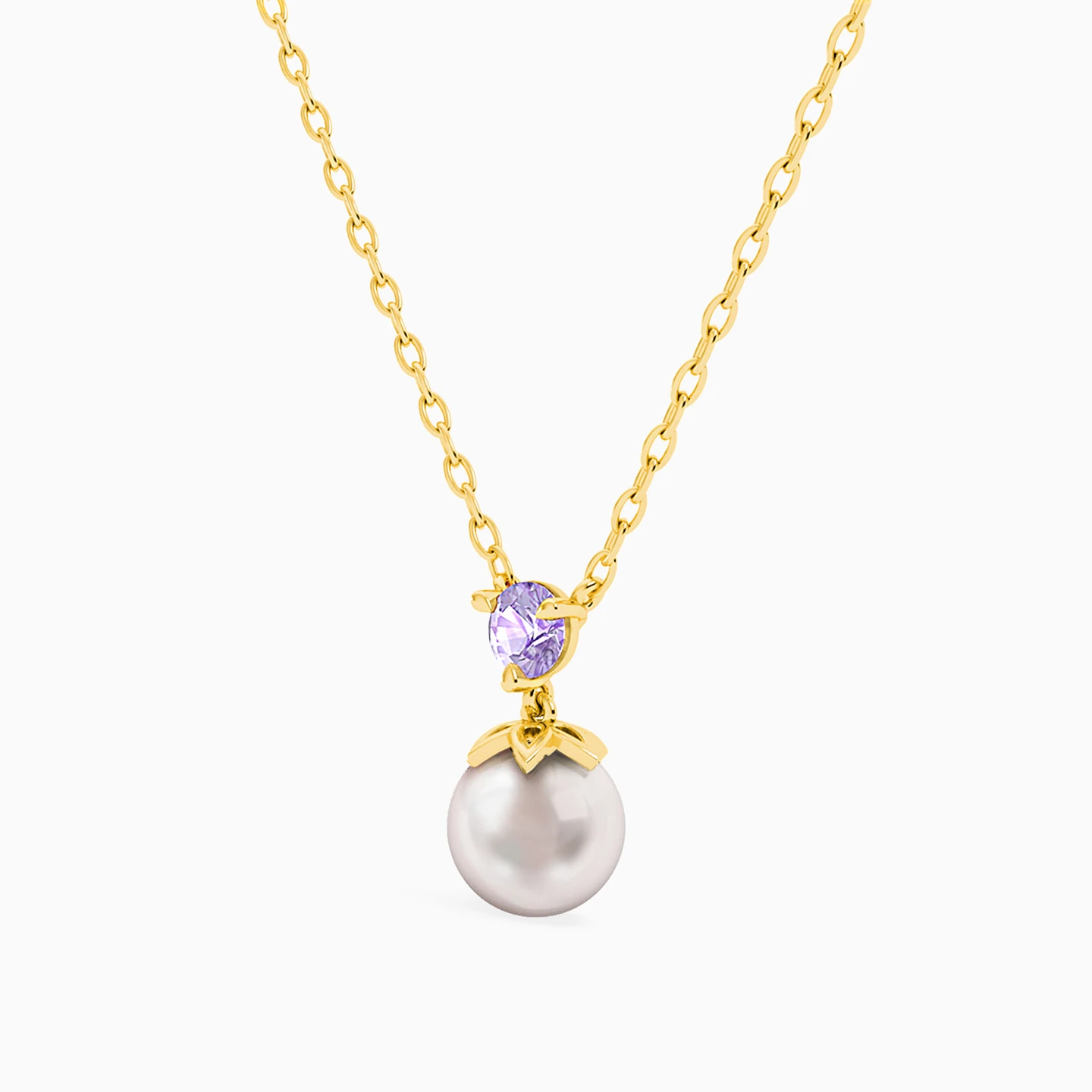 Round Pearls & Purple Stone Necklace in 18K Gold - 2 Round Pearls & Purple Stone Necklace in 18K Gold - 2