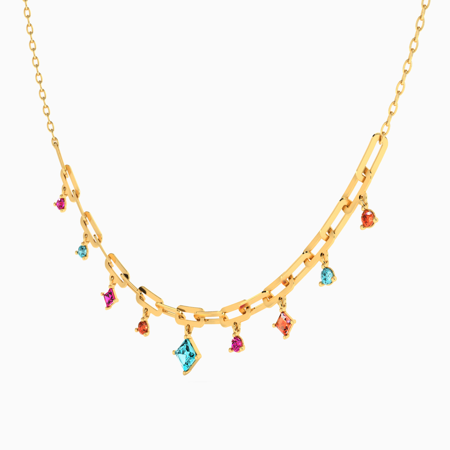 سلسلة ذهب حلقات عيار 18 قيراط مزينة بالأحجار الملونة - 2