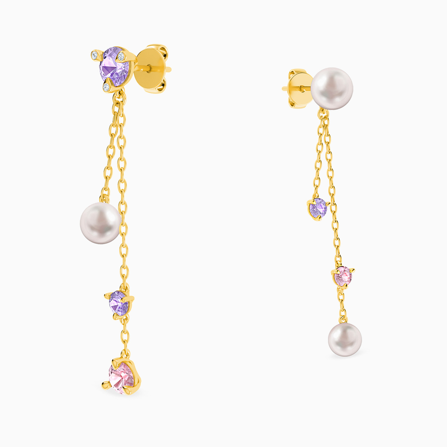 18K Gold Colored Stones Drop Earrings - 3