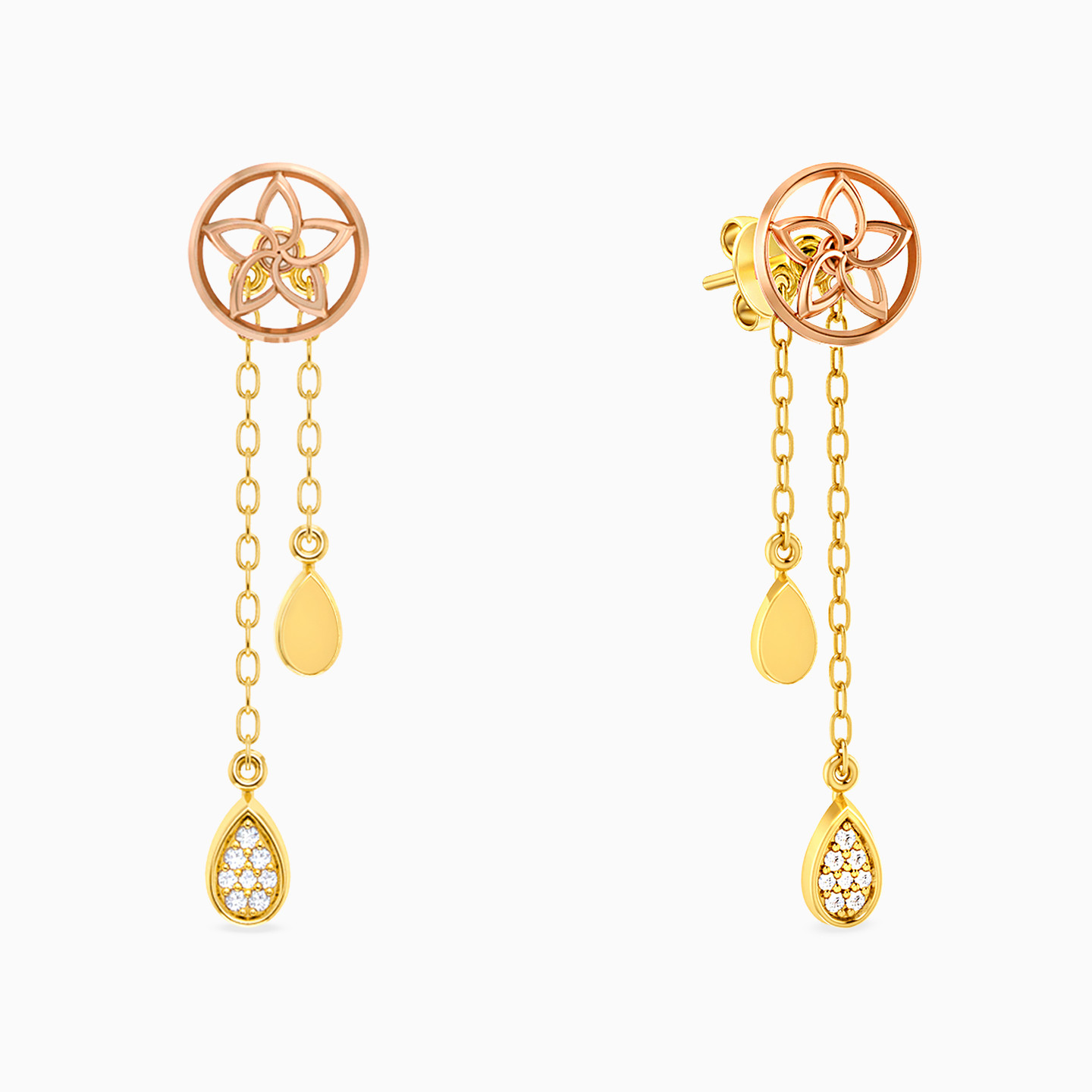 18K Gold Diamond Drop Earrings - 2