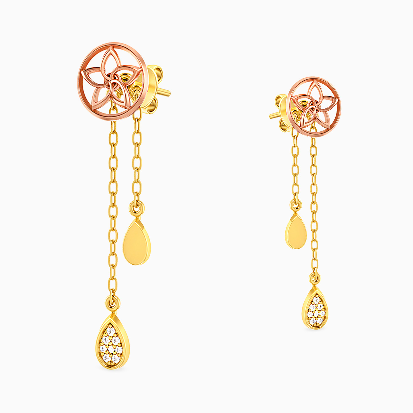 18K Gold Diamond Drop Earrings - 3