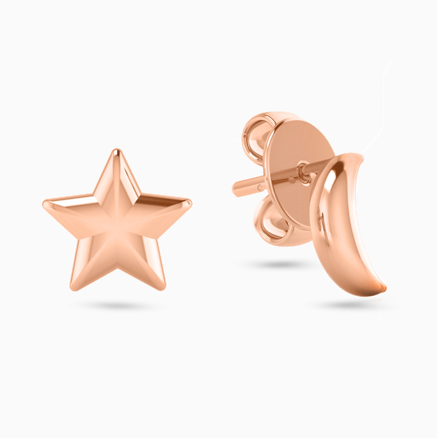 Star & Moon Stud Earrings in 18K Gold - 2