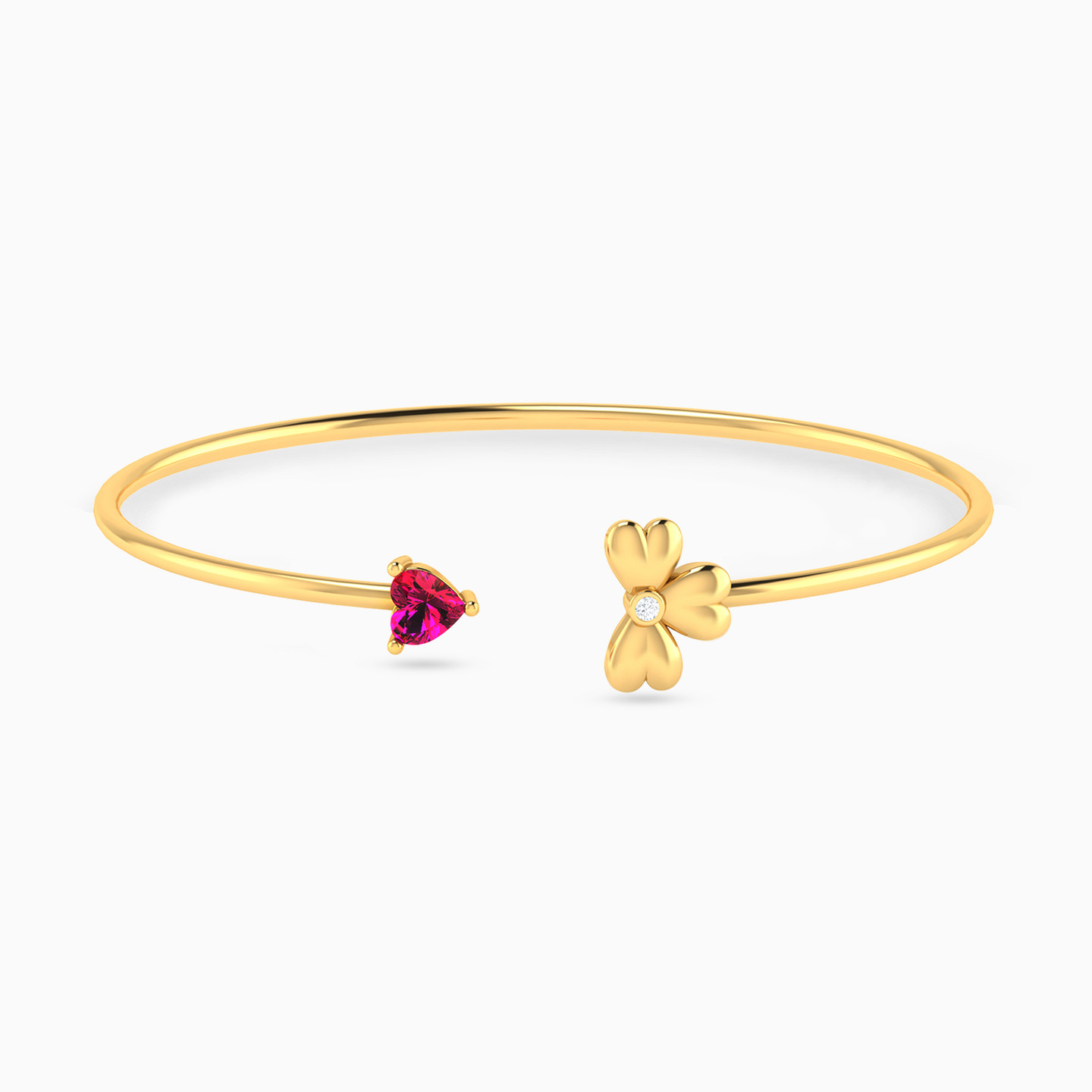 Flower Diamonds & Red Stone Cuff Bracelet in 18K Gold Flower Diamonds & Red Stone Cuff Bracelet in 18K Gold