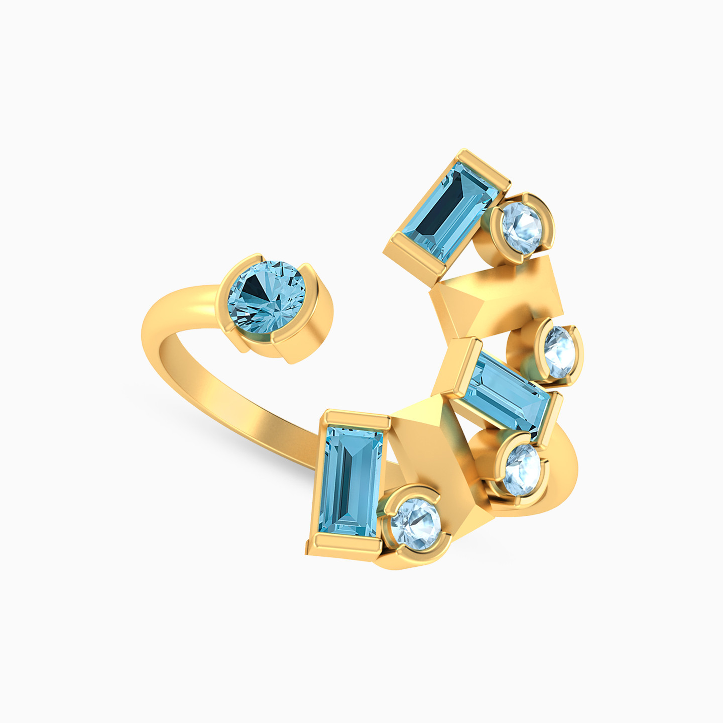 Multishaped Colored Stones Two Headed Ring in 18K Gold - 2 Multishaped Colored Stones Two Headed Ring in 18K Gold - 2