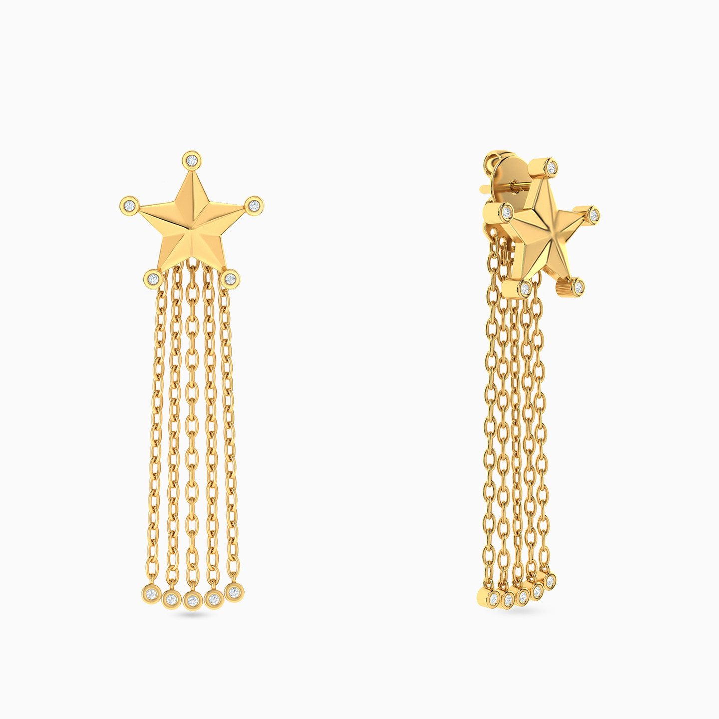 Star Diamonds Chandelier Earrings in 18K Gold - 2 Star Diamonds Chandelier Earrings in 18K Gold - 2