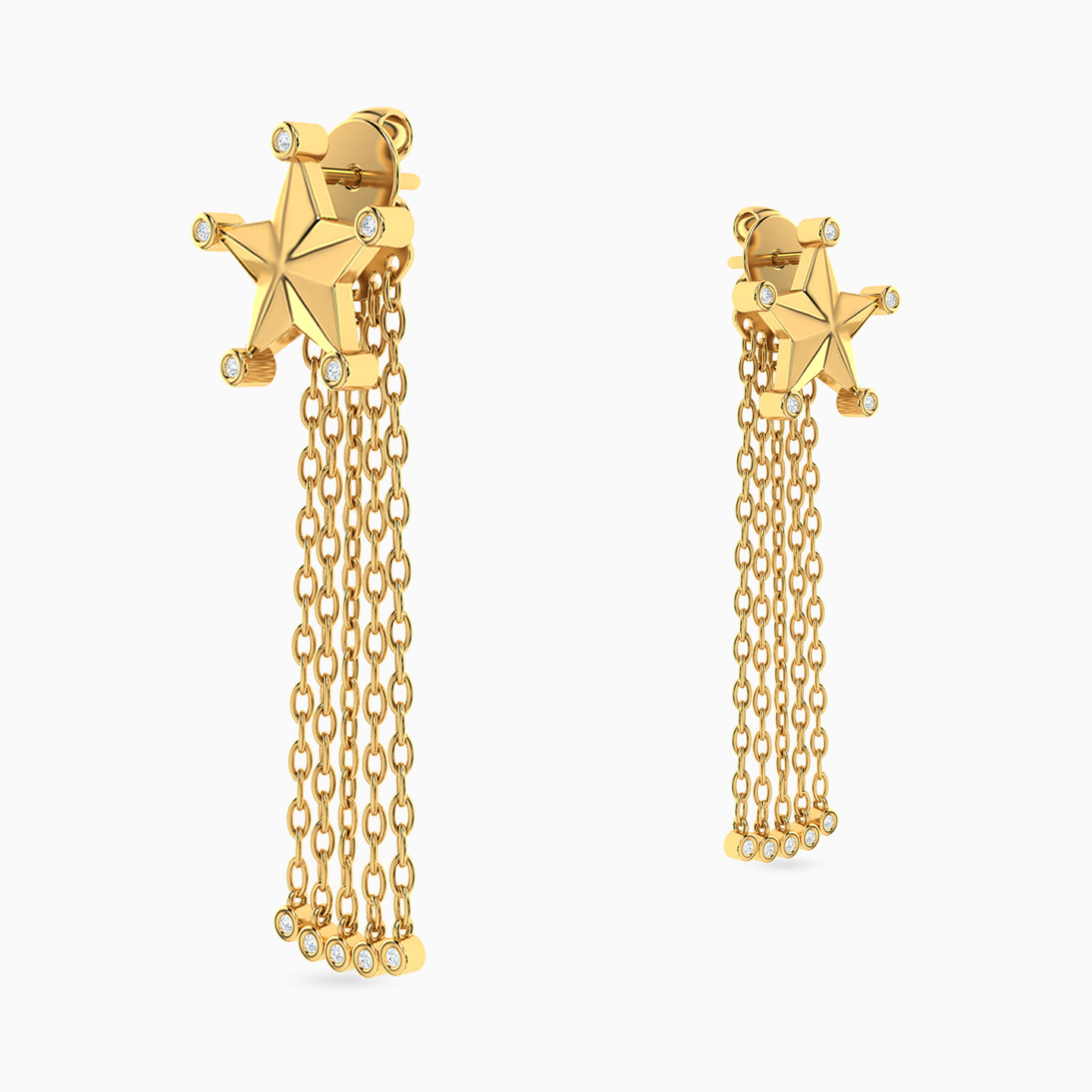 Star Diamonds Chandelier Earrings in 18K Gold - 3 Star Diamonds Chandelier Earrings in 18K Gold - 3