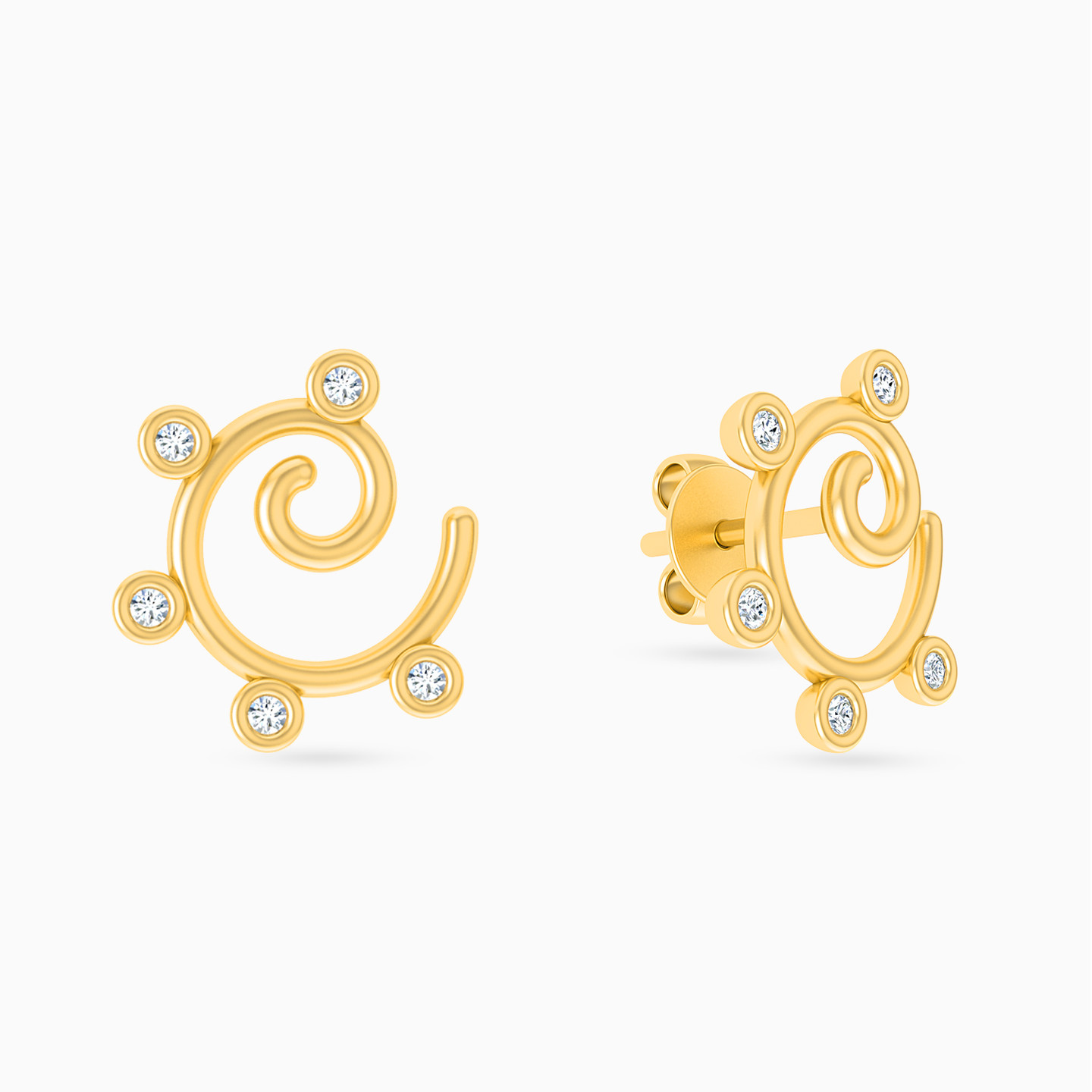 18K Gold Diamond Stud Earrings - 2