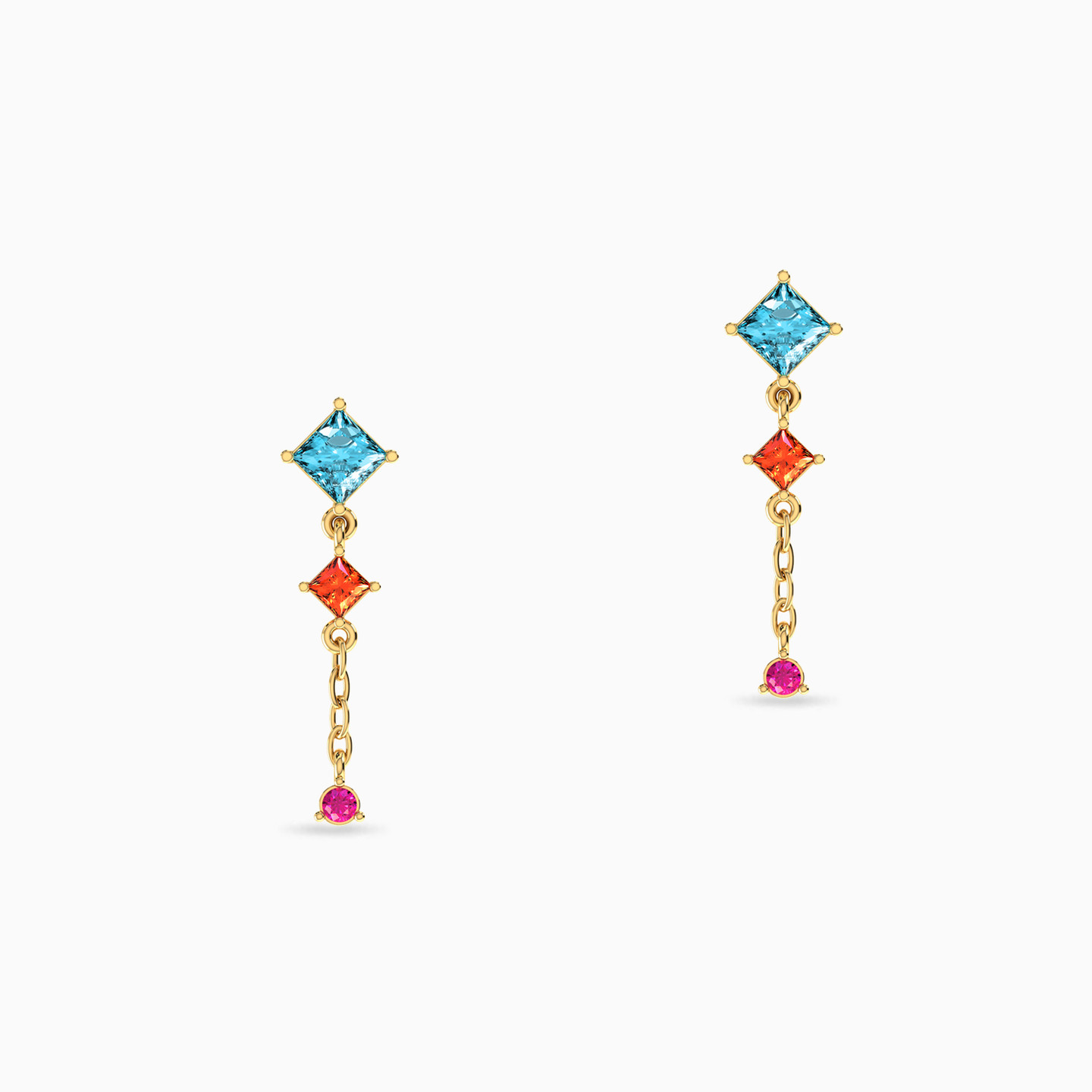 18K Gold Colored Stones Drop Earrings