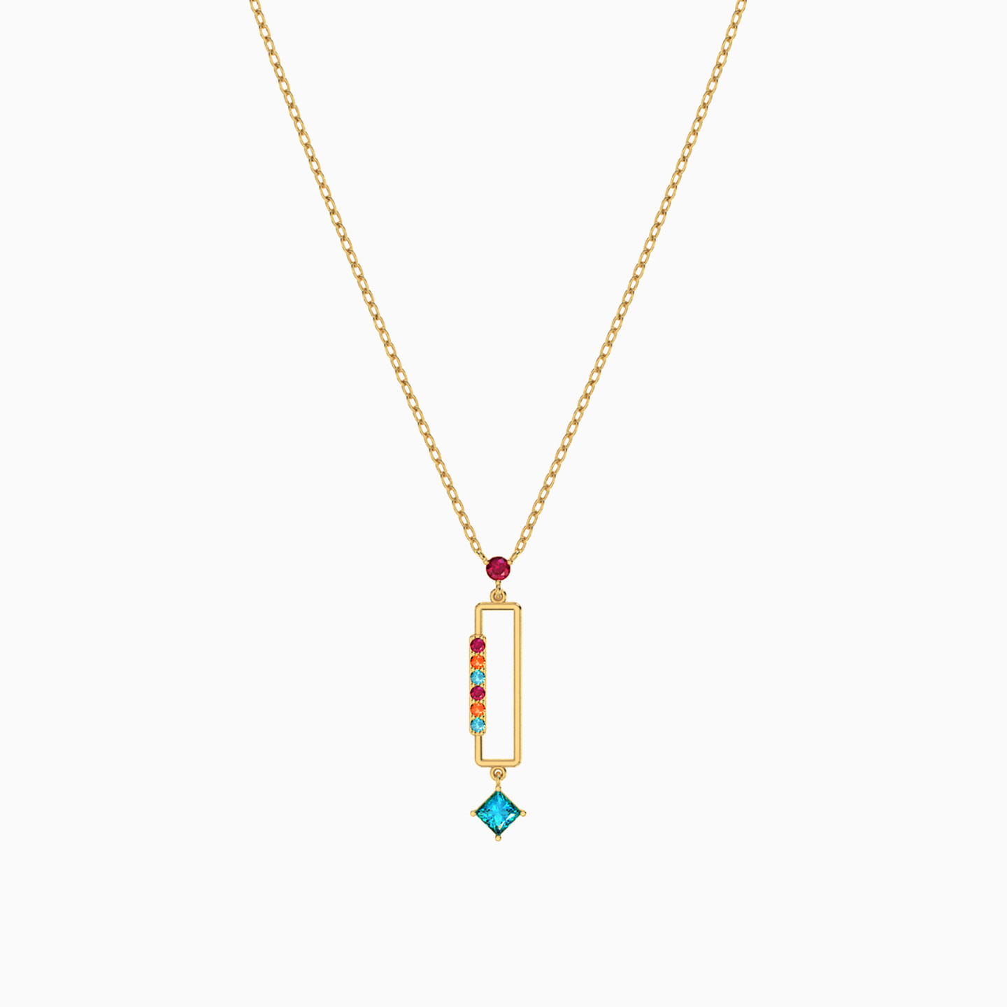 18K Gold Colored Stones Pendant Necklace - 3