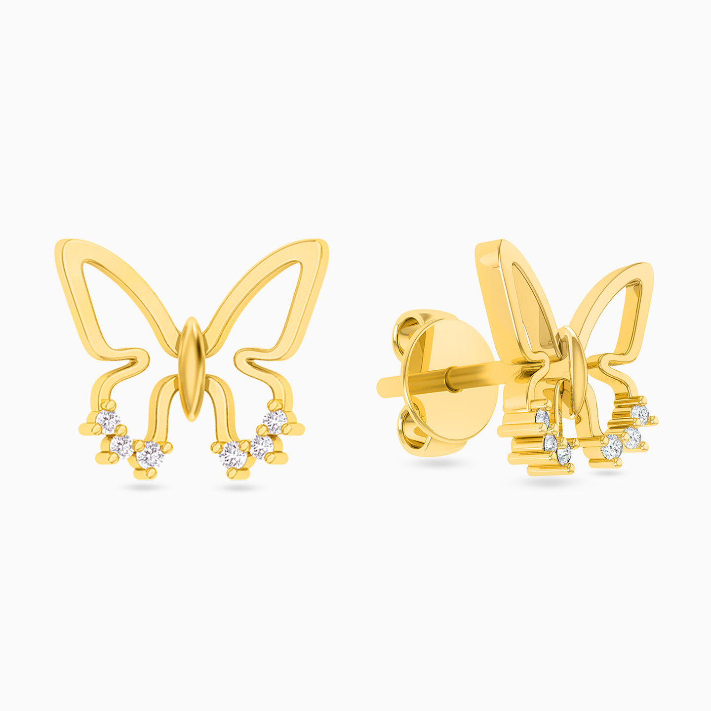 18K Gold Diamond Stud Earrings - 2