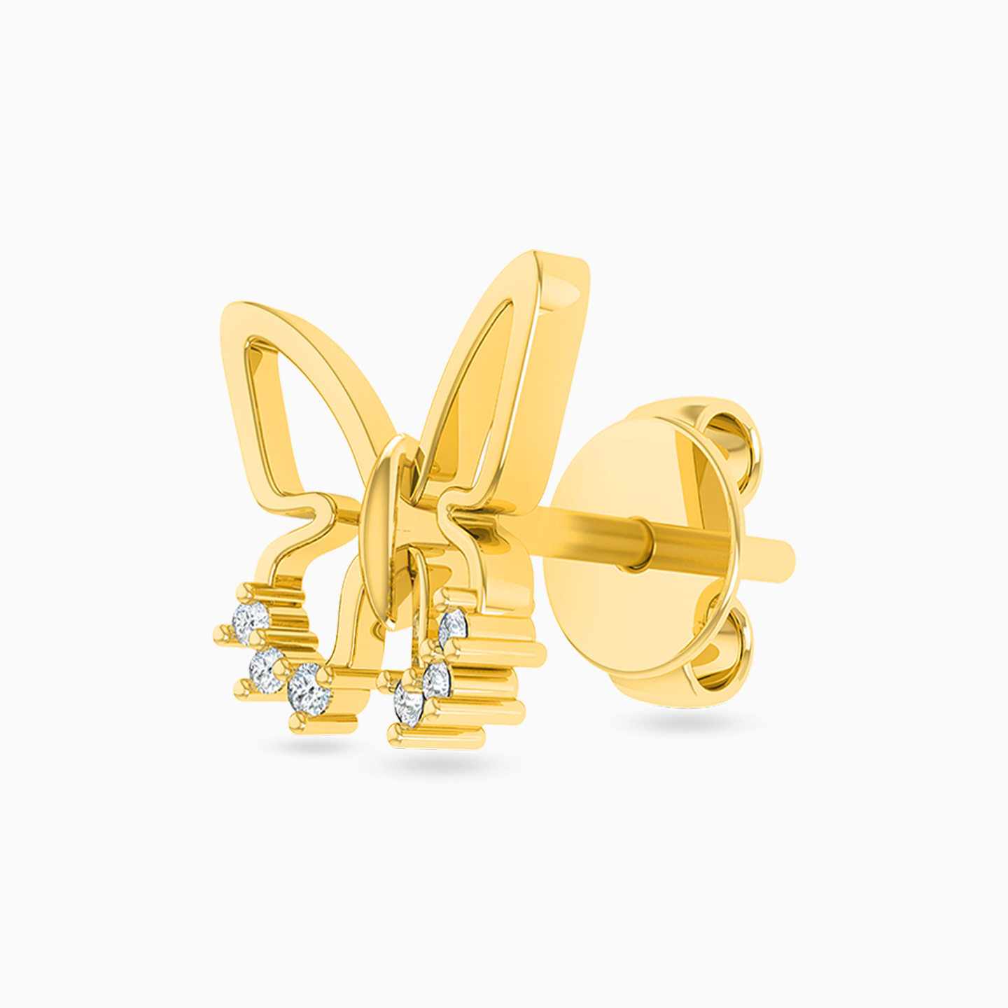 أقراط صغيرة ذهب فراشة عيار 18 قيراط مزينة بالألماس - 3 أقراط صغيرة ذهب فراشة عيار 18 قيراط مزينة بالألماس - 3