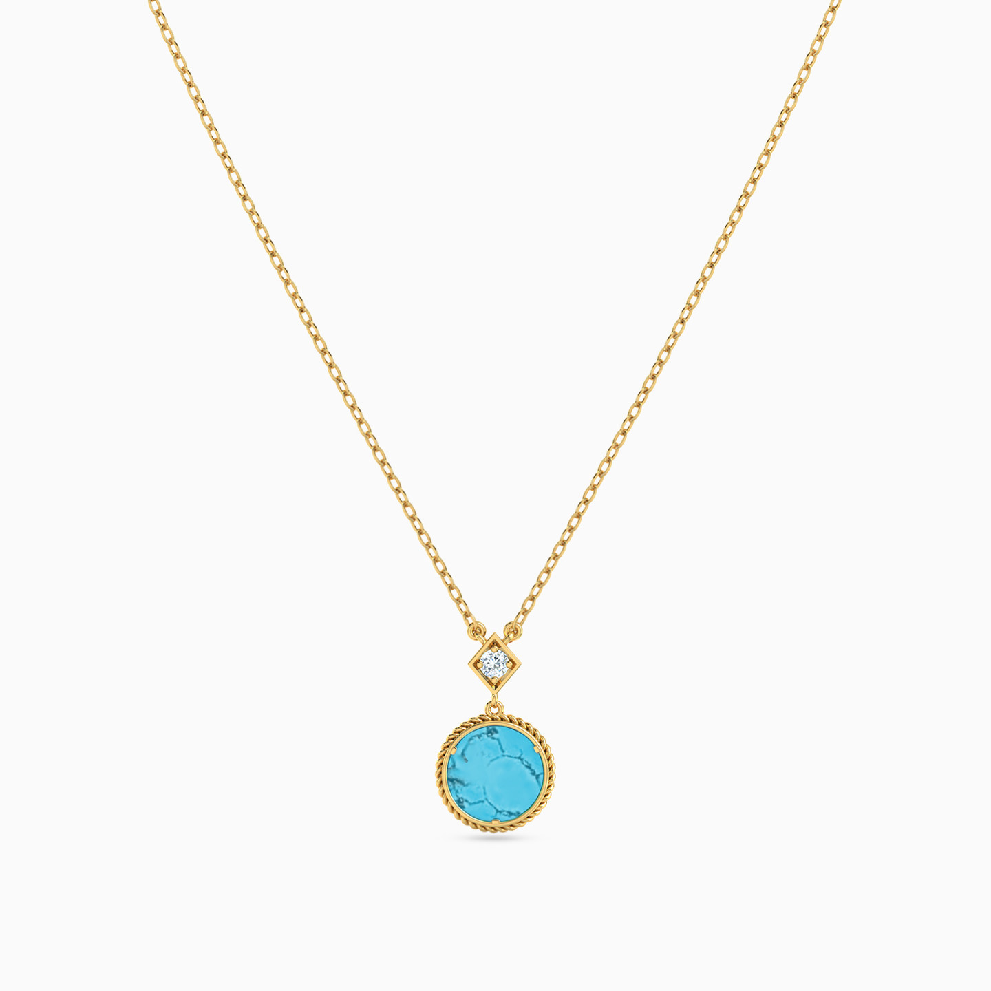 Circle Shaped Colored Stones Pendant with 18K Gold Chain - 3