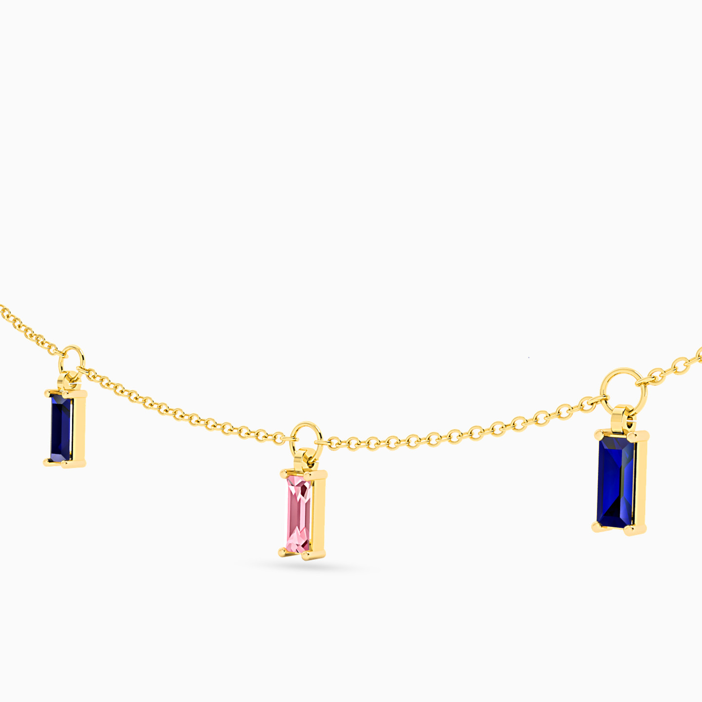 Baguette Colored Stones Necklace in 18K Gold - 2 Baguette Colored Stones Necklace in 18K Gold - 2