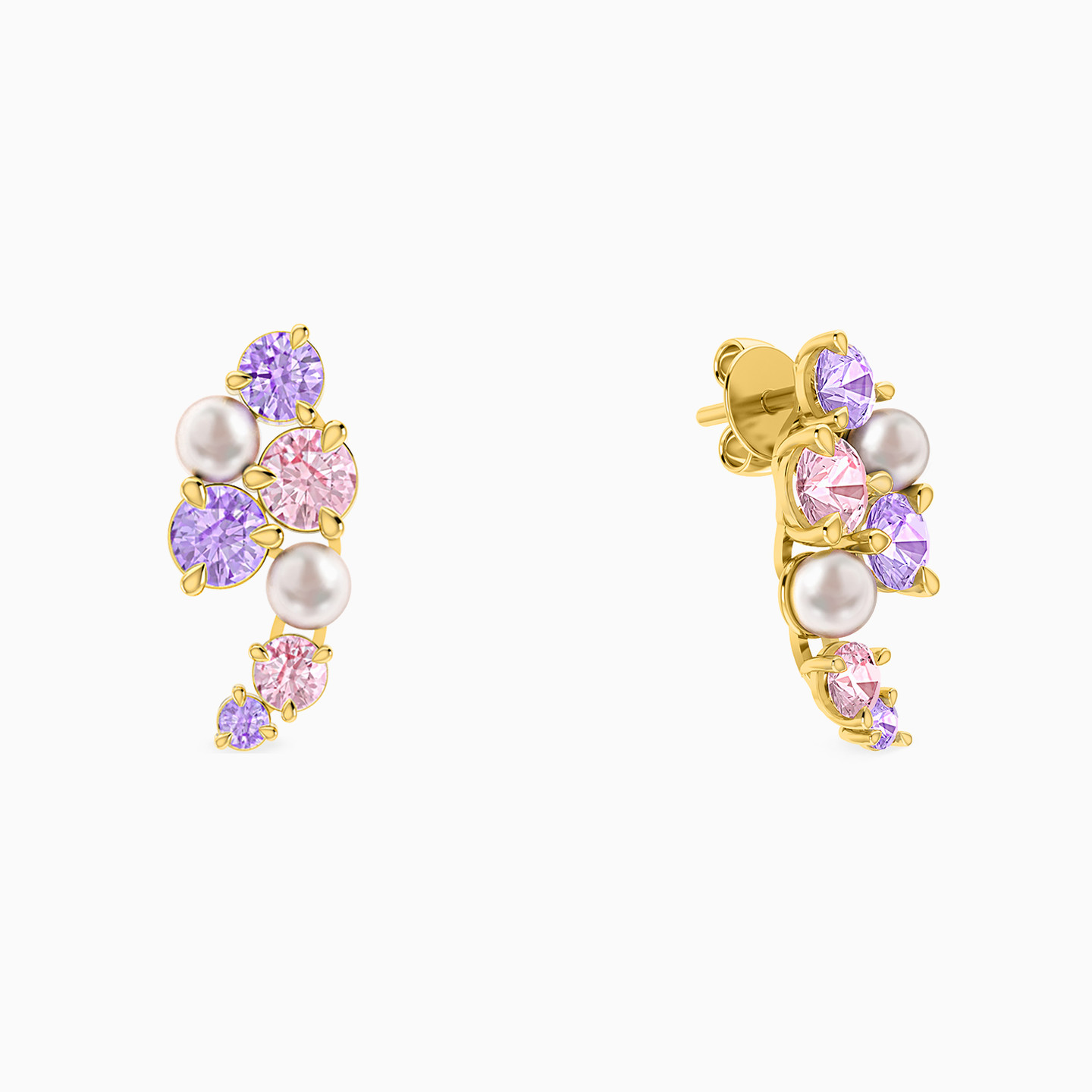 18K Gold Colored Stones Stud Earrings - 2