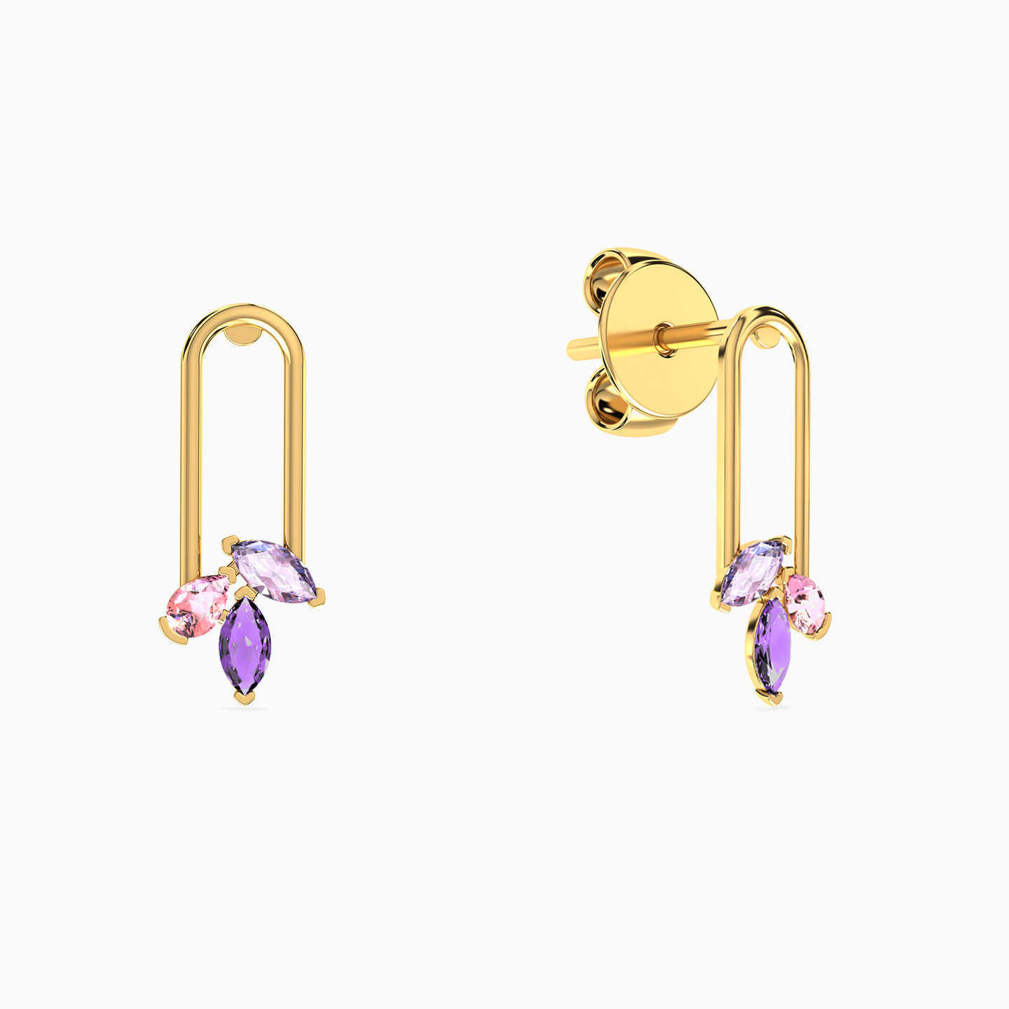 18K Gold Colored Stones Drop Earrings - 2