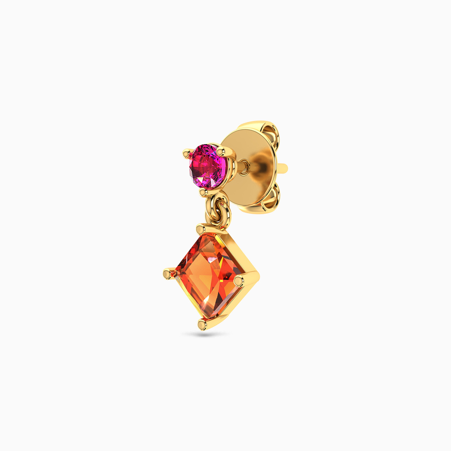 Square Colored Stones Drop Earrings in 18K Gold - 3 Square Colored Stones Drop Earrings in 18K Gold - 3