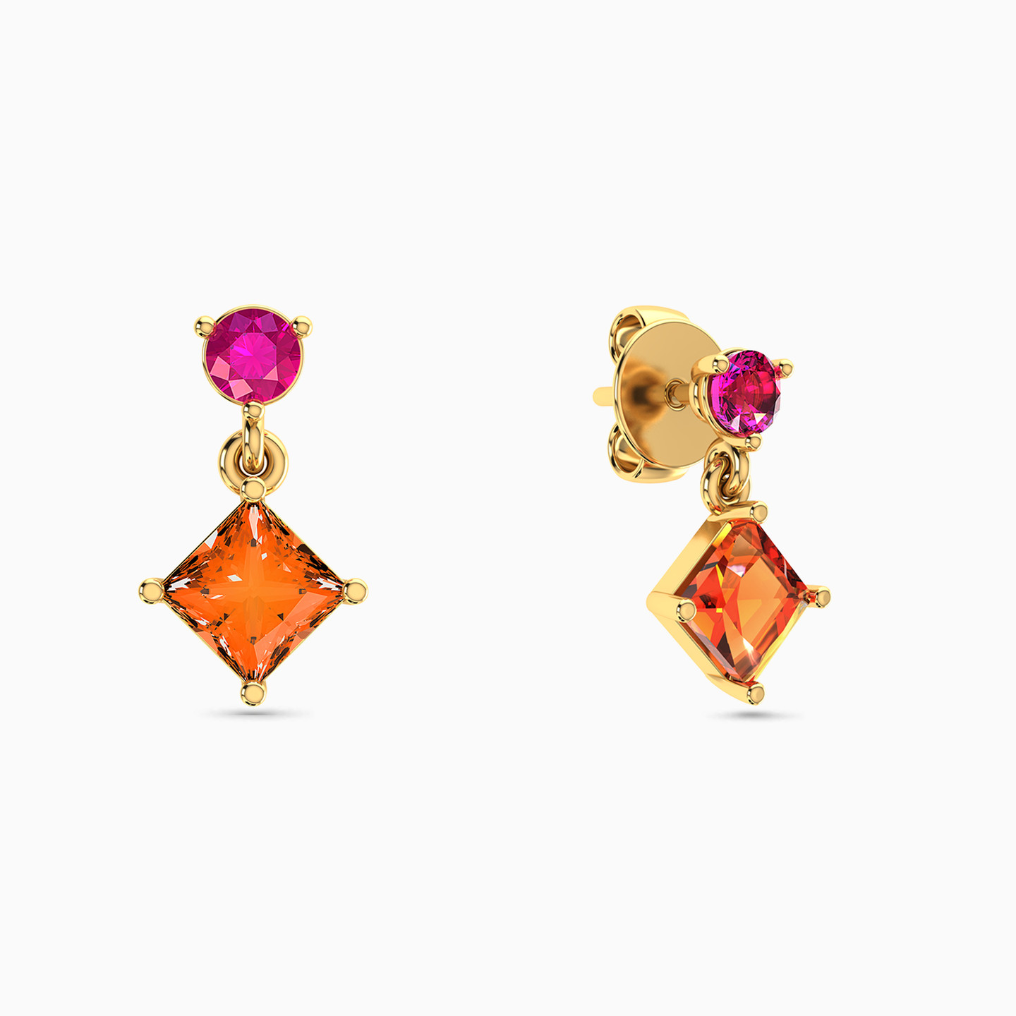 Square Colored Stones Drop Earrings in 18K Gold - 2 Square Colored Stones Drop Earrings in 18K Gold - 2