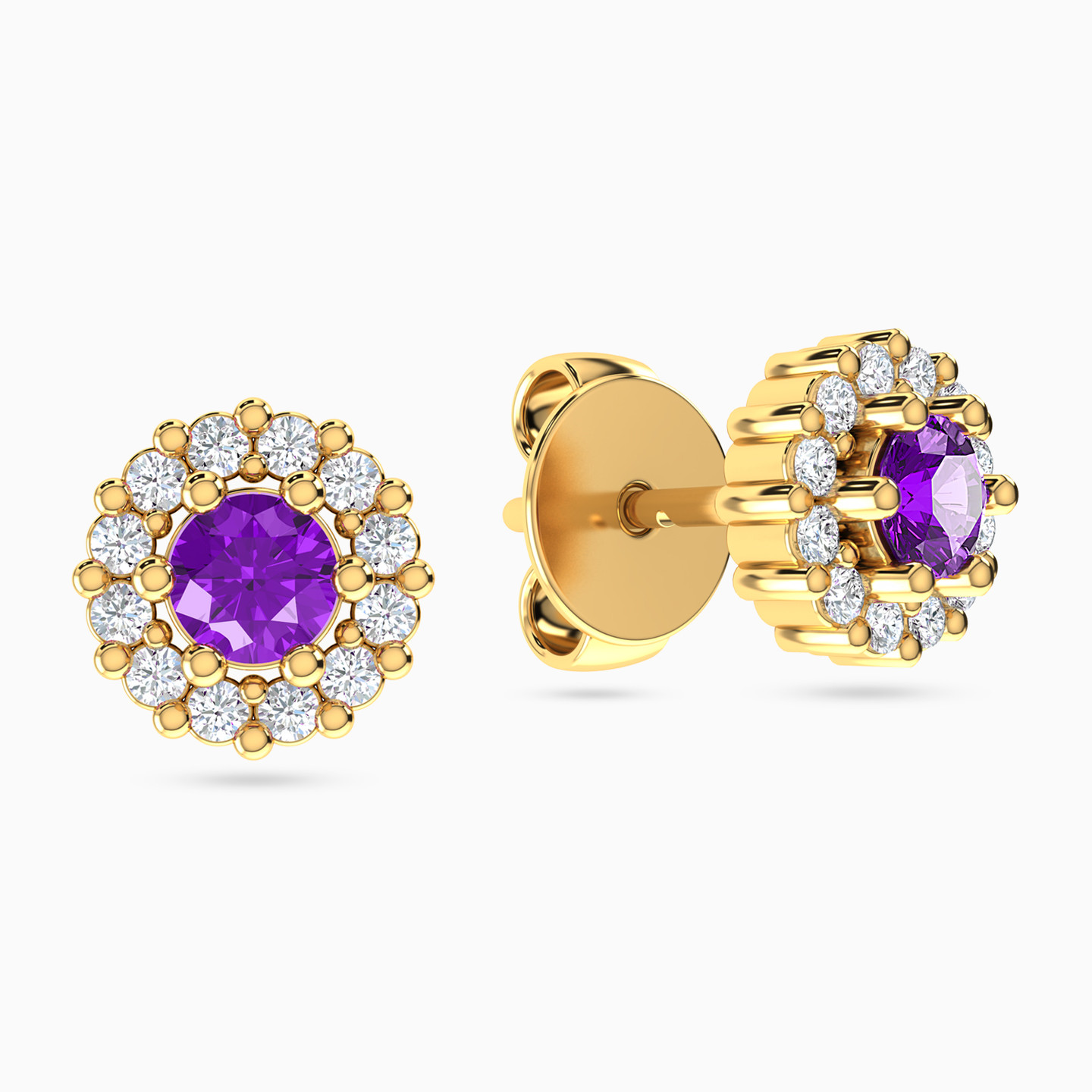 18K Gold Diamond & Colored Stones Stud Earrings - 2