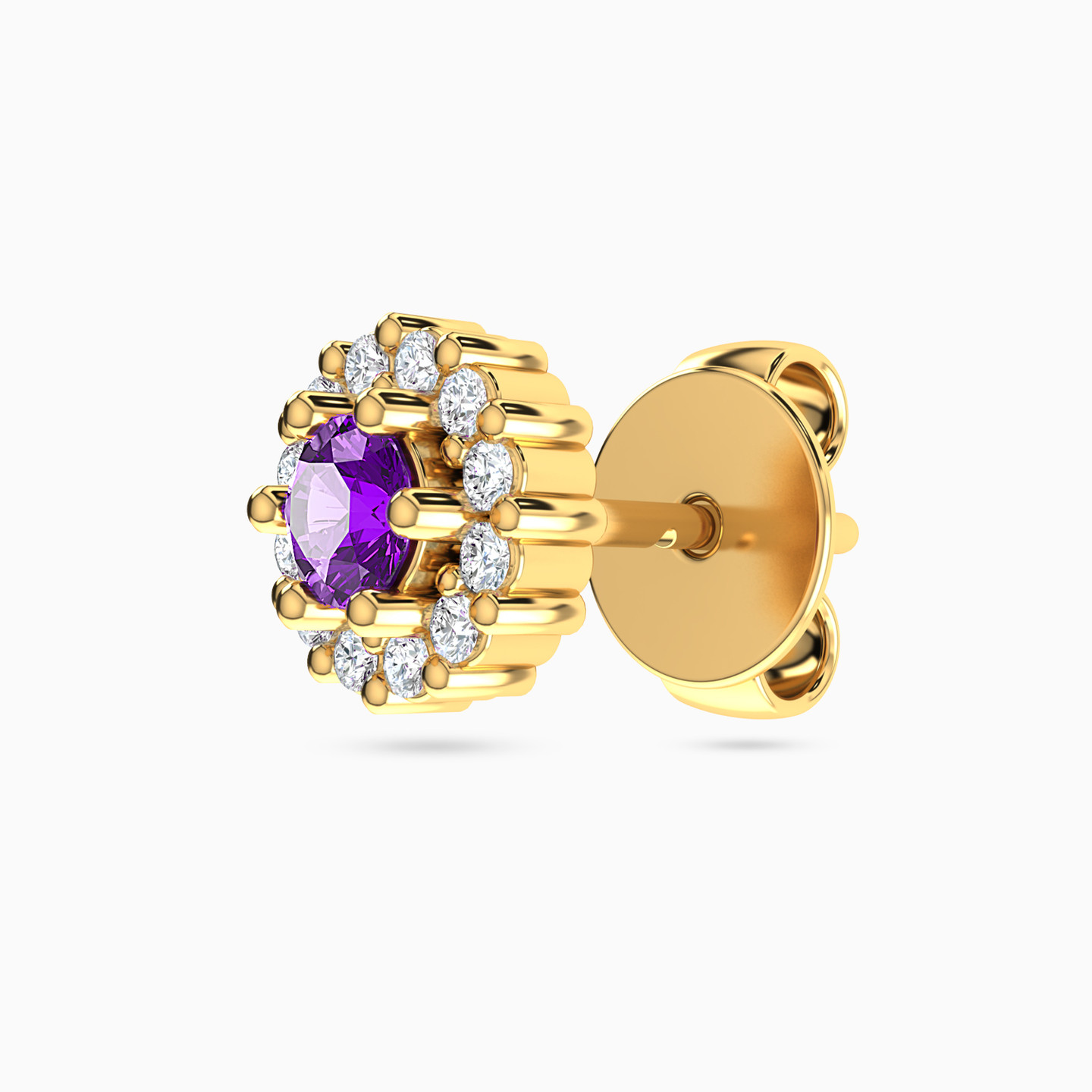 18K Gold Diamond & Colored Stones Stud Earrings - 3