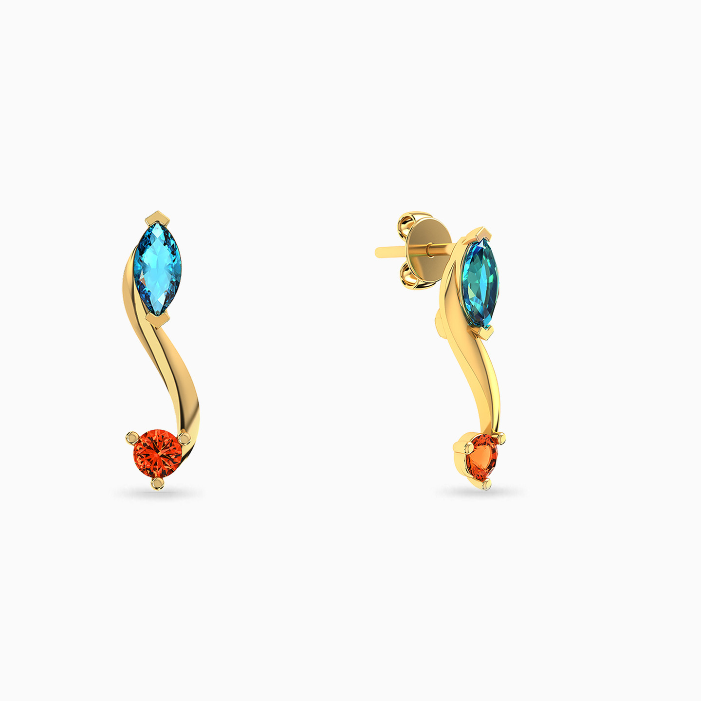 18K Gold Colored Stones Stud Earrings - 2