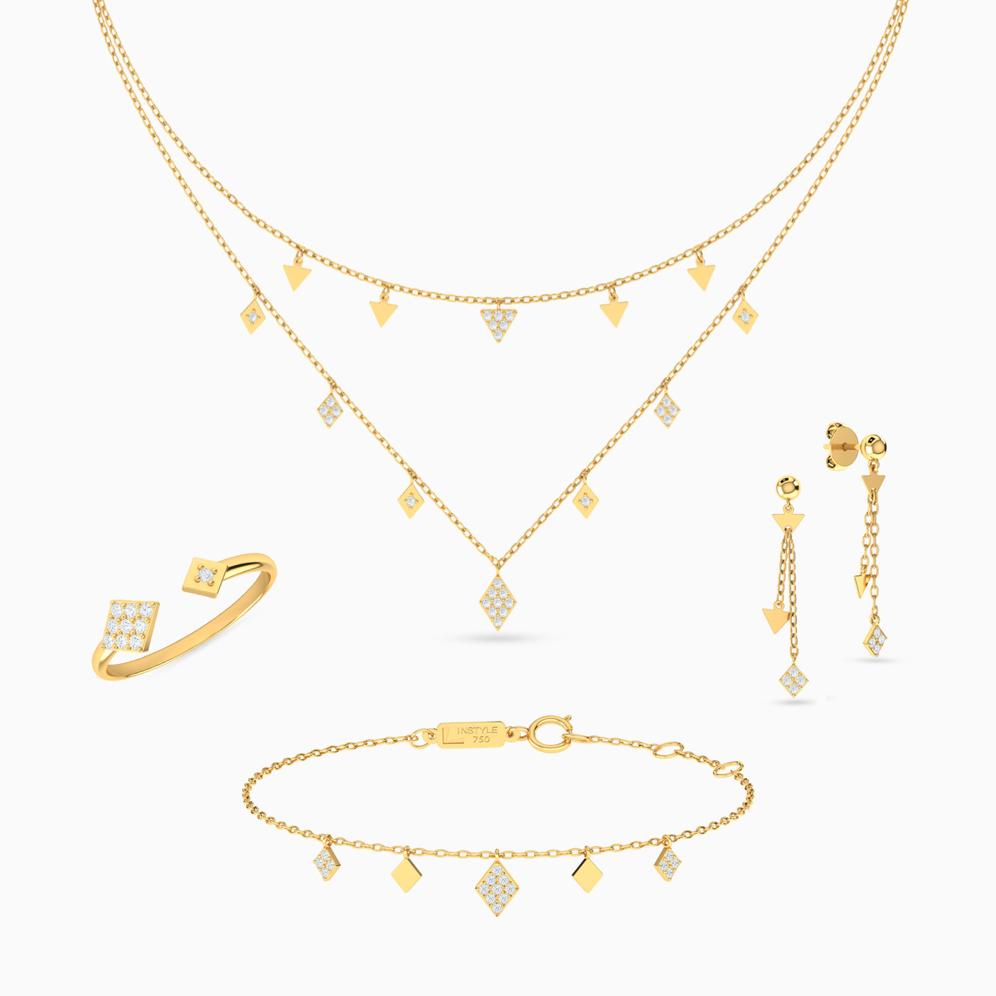 18K Gold Cubic Zirconia Jewelry Set - 4 Pieces