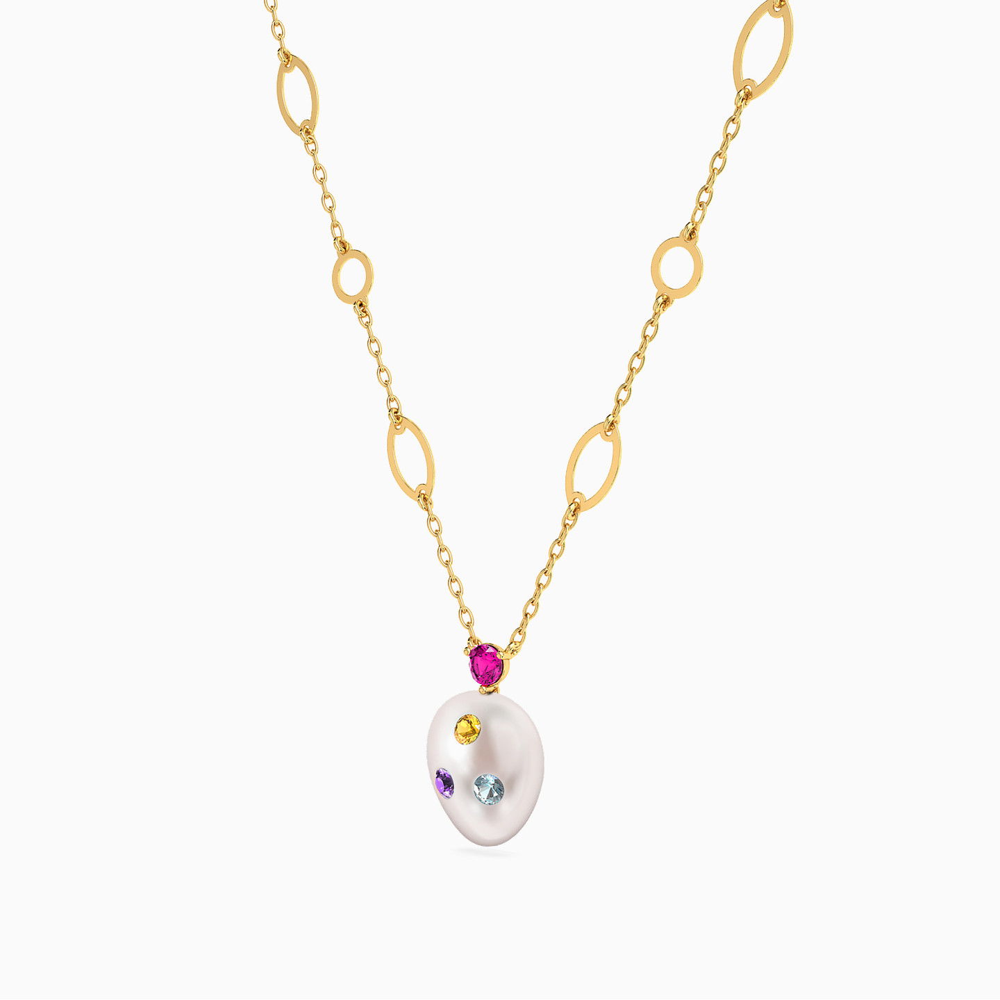 18K Gold Colored Stones Pendant Necklace - 2