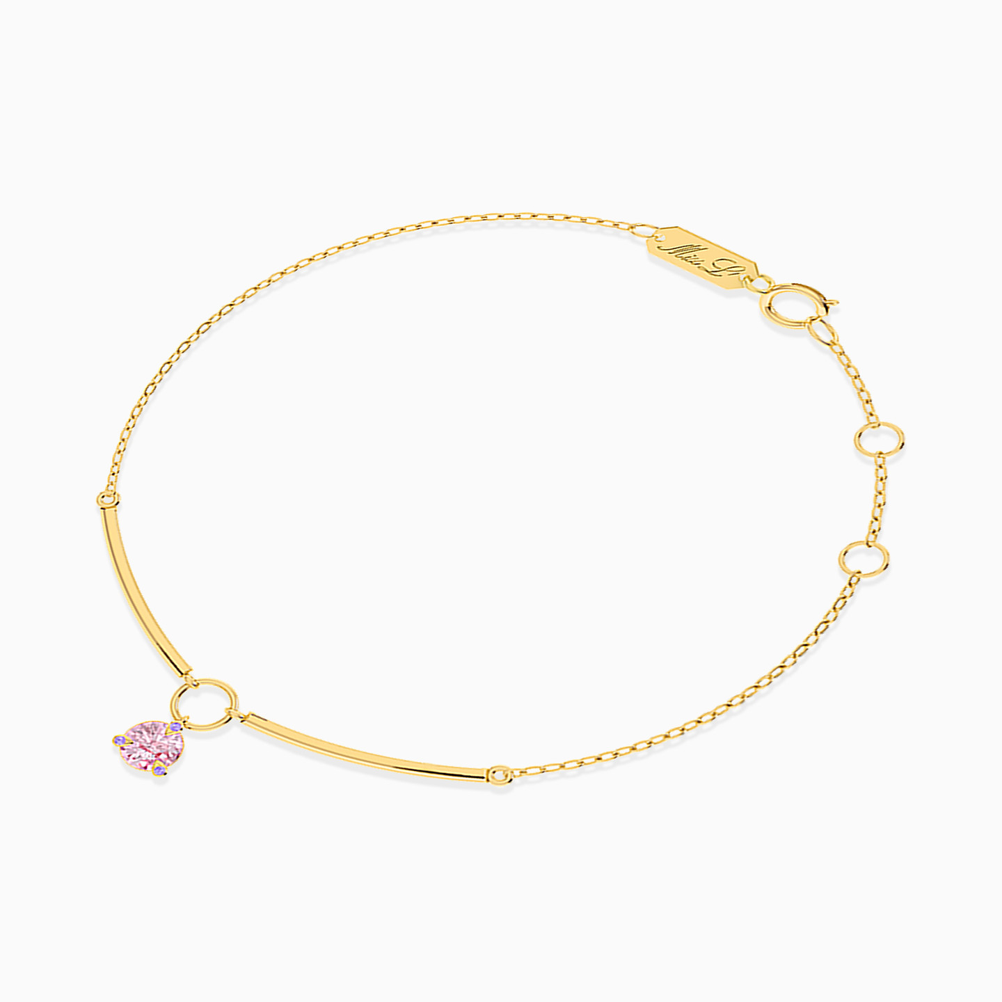 Round Rose Stone Chain Bracelet in 18K Gold - 2 Round Rose Stone Chain Bracelet in 18K Gold - 2