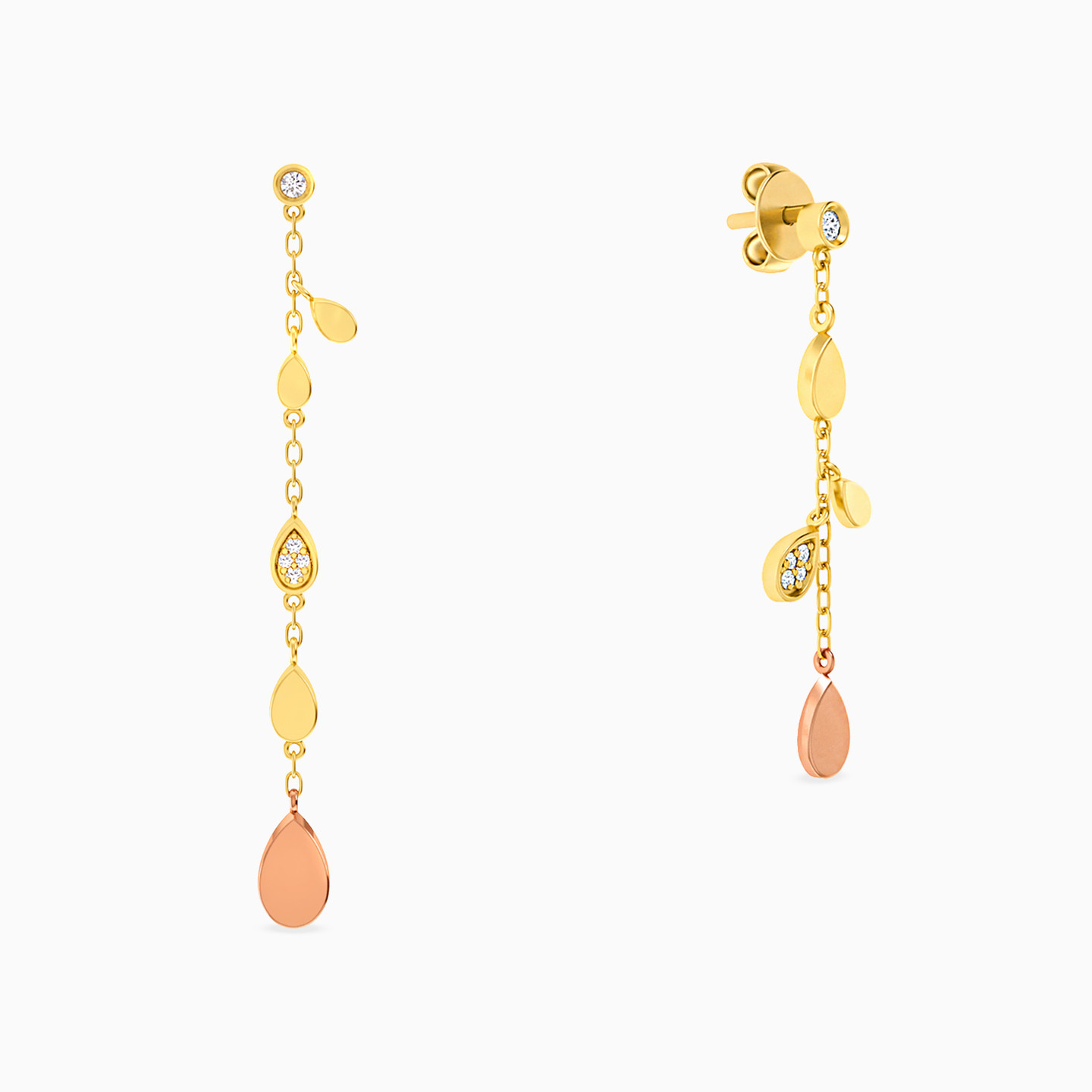 أقراط متدلية ذهب شكل قطرة عيار 18 قيراط مزينة بالألماس - 2 أقراط متدلية ذهب شكل قطرة عيار 18 قيراط مزينة بالألماس - 2