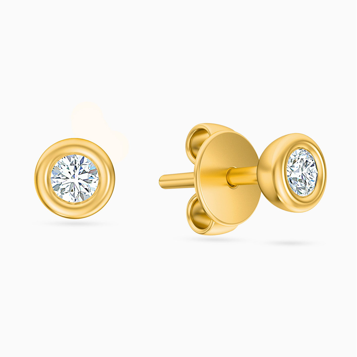 18K Gold Diamond Stud Earrings - 2