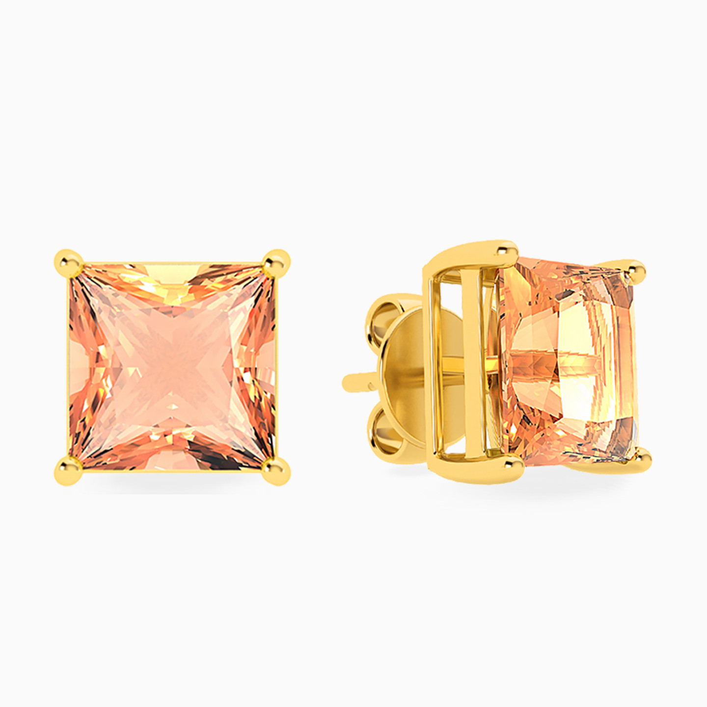 أقراط صغيرة ذهب مربع عيار 18 قيراط مزينة بالأحجار الملونة - 2 أقراط صغيرة ذهب مربع عيار 18 قيراط مزينة بالأحجار الملونة - 2