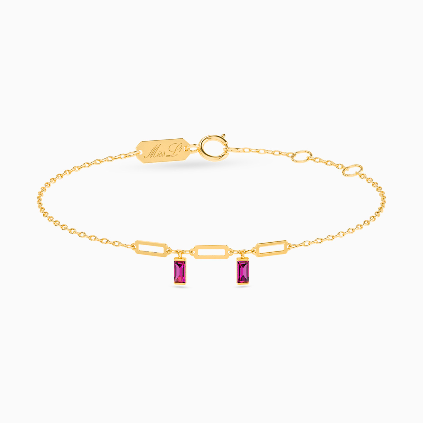 18K Gold Colored Stones Chain Bracelet