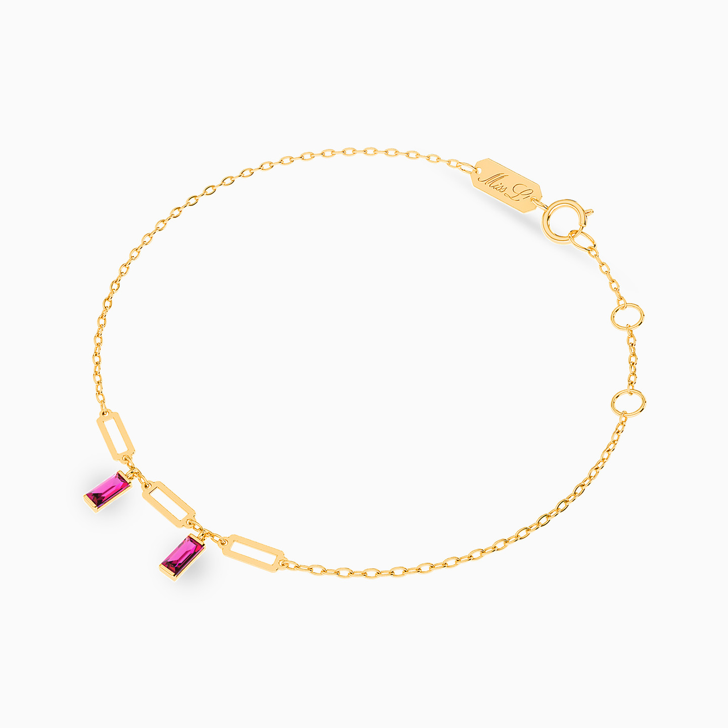 18K Gold Colored Stones Chain Bracelet - 2