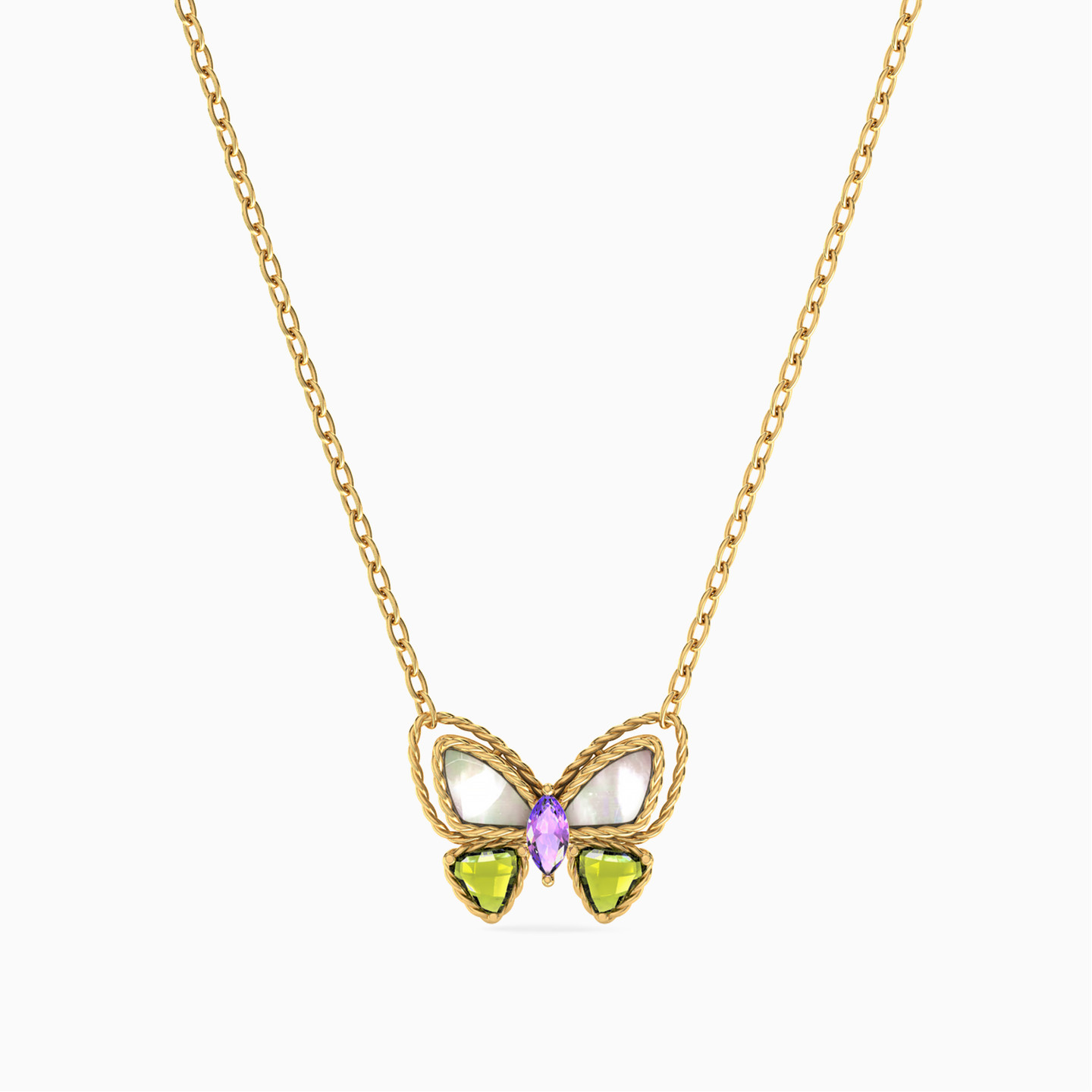 Butterfly Colored Stones Necklace in 18K Gold Butterfly Colored Stones Necklace in 18K Gold