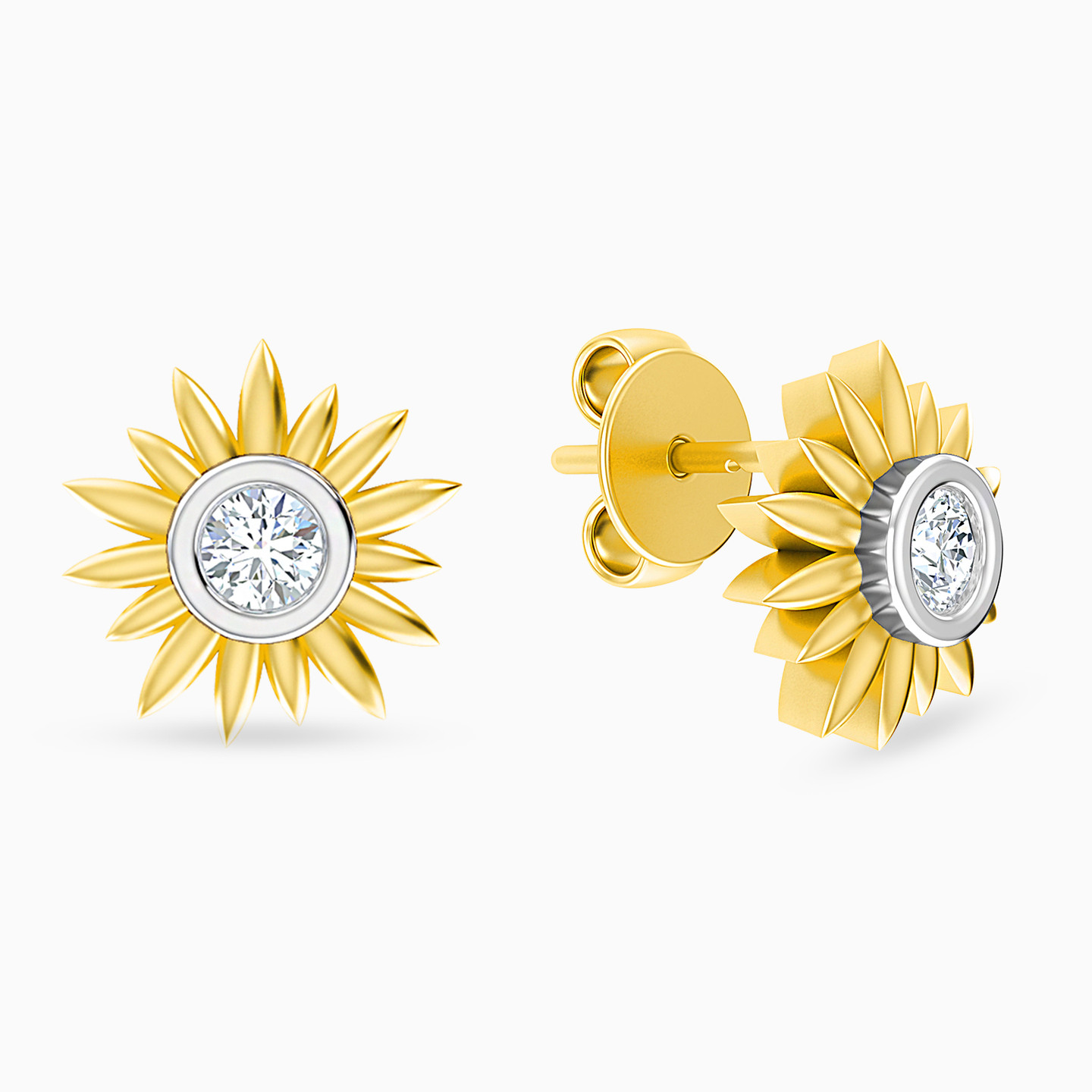 18K Gold Diamond Stud Earrings - 2