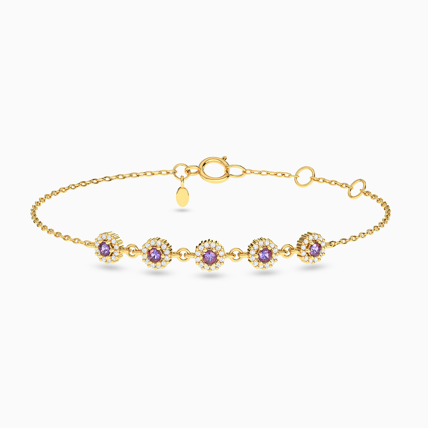 Circle Diamonds & Colored Stones Chain Bracelet in 18K Gold