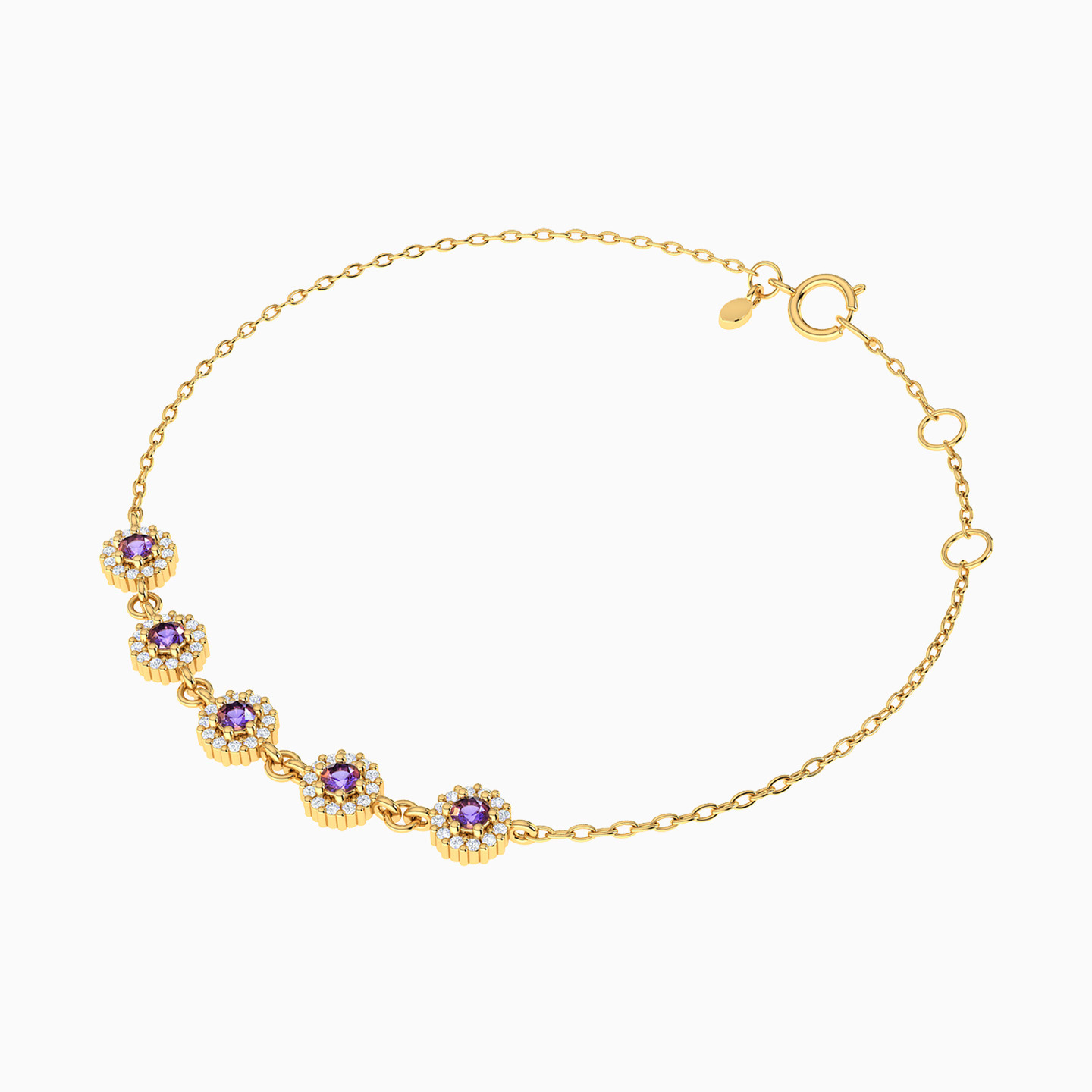 Circle Diamonds & Colored Stones Chain Bracelet in 18K Gold - 2