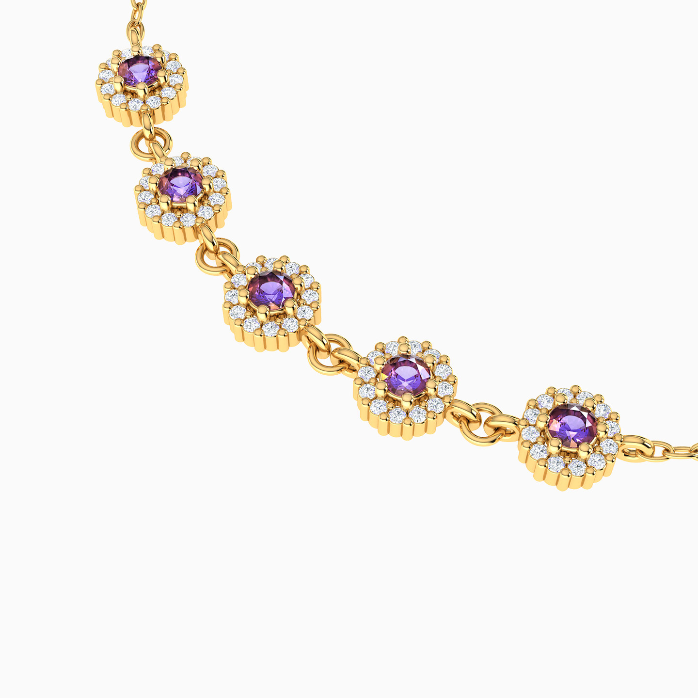 Circle Diamonds & Colored Stones Chain Bracelet in 18K Gold - 3