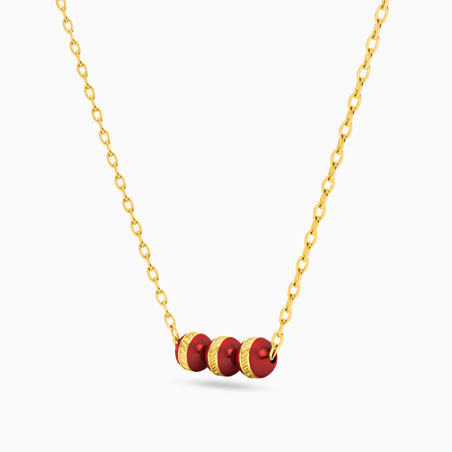 Red Stone Chain Necklace in 18K Gold - 2 Red Stone Chain Necklace in 18K Gold - 2